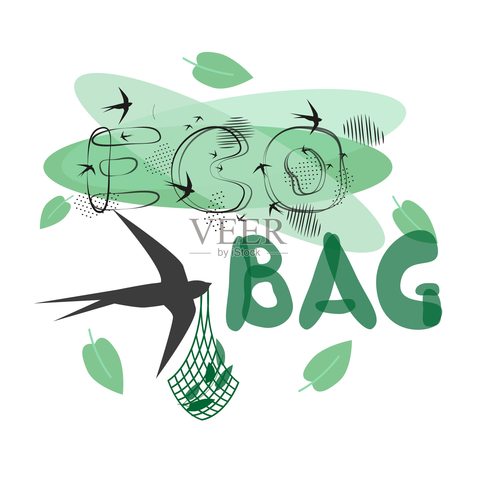 环保袋手字树树叶鸟设计元素图片
