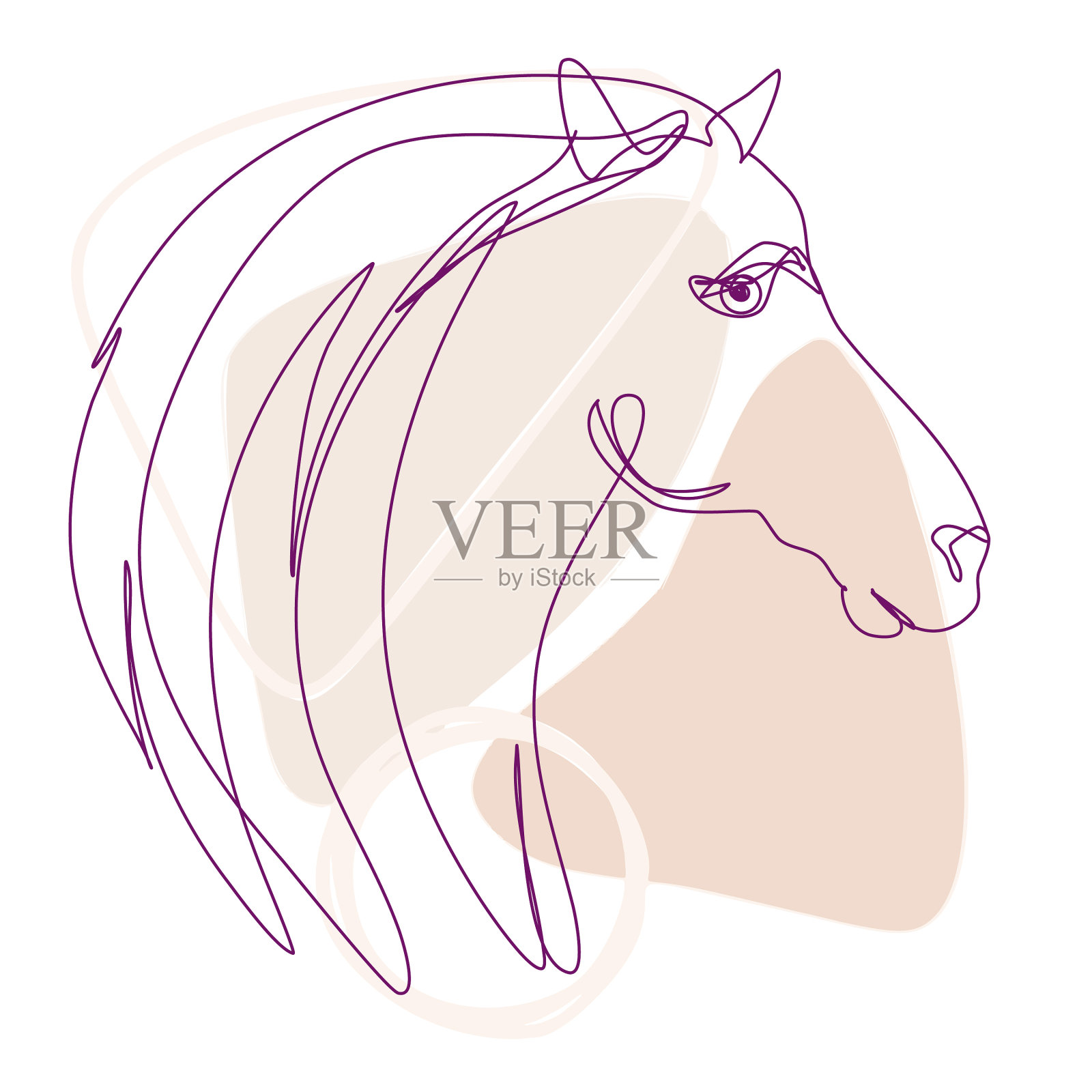 马头的艺术风格在连续线孤立插画图片素材