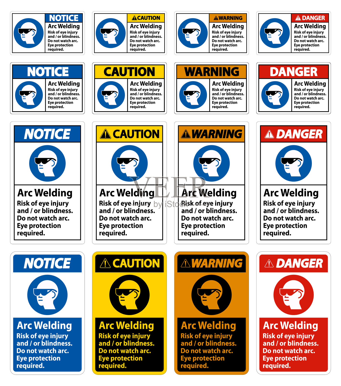 警告标志电弧焊有伤害眼睛和/或致盲的危险，不要观察电弧，需要保护眼睛插画图片素材