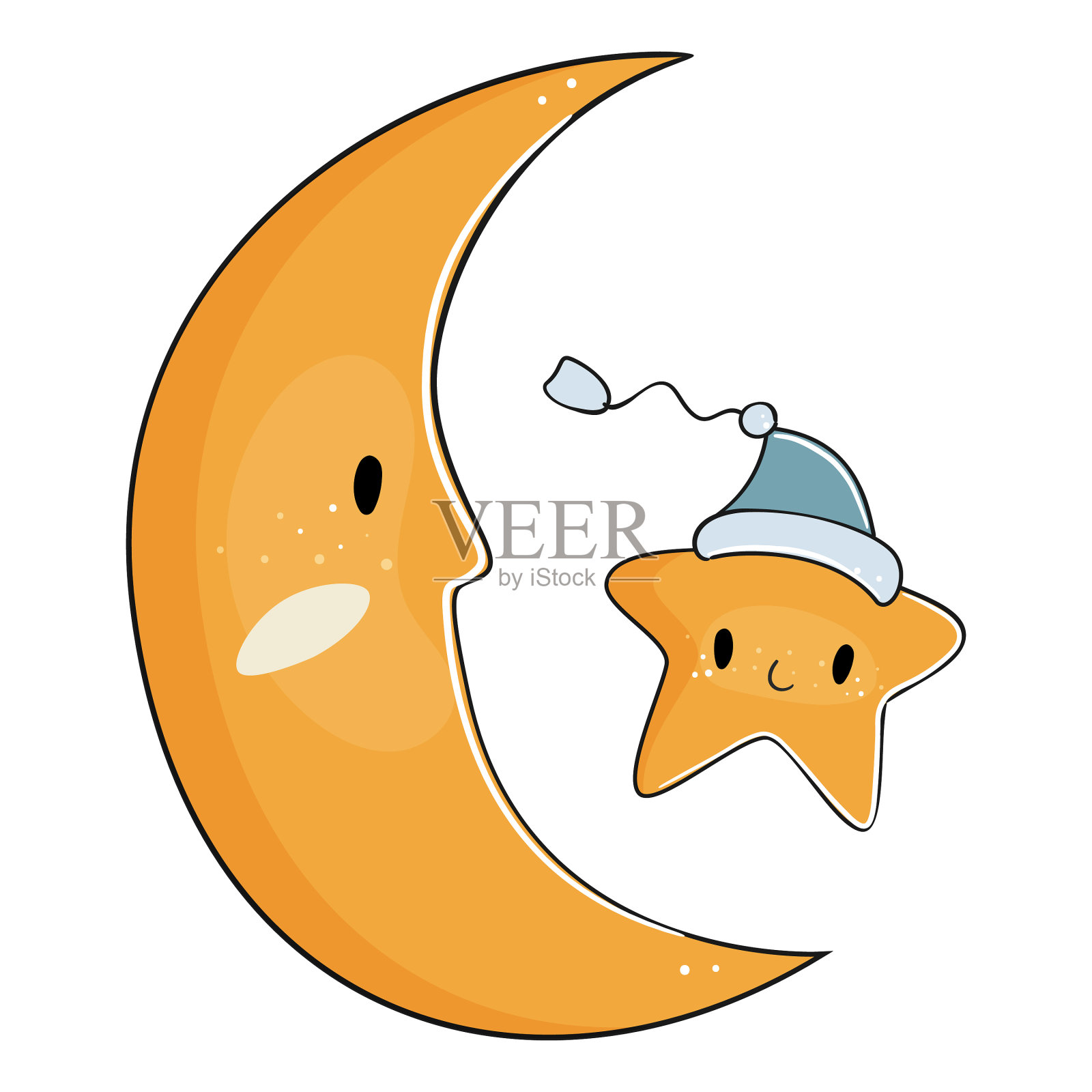 可爱的卡通月亮和星星插画图片素材