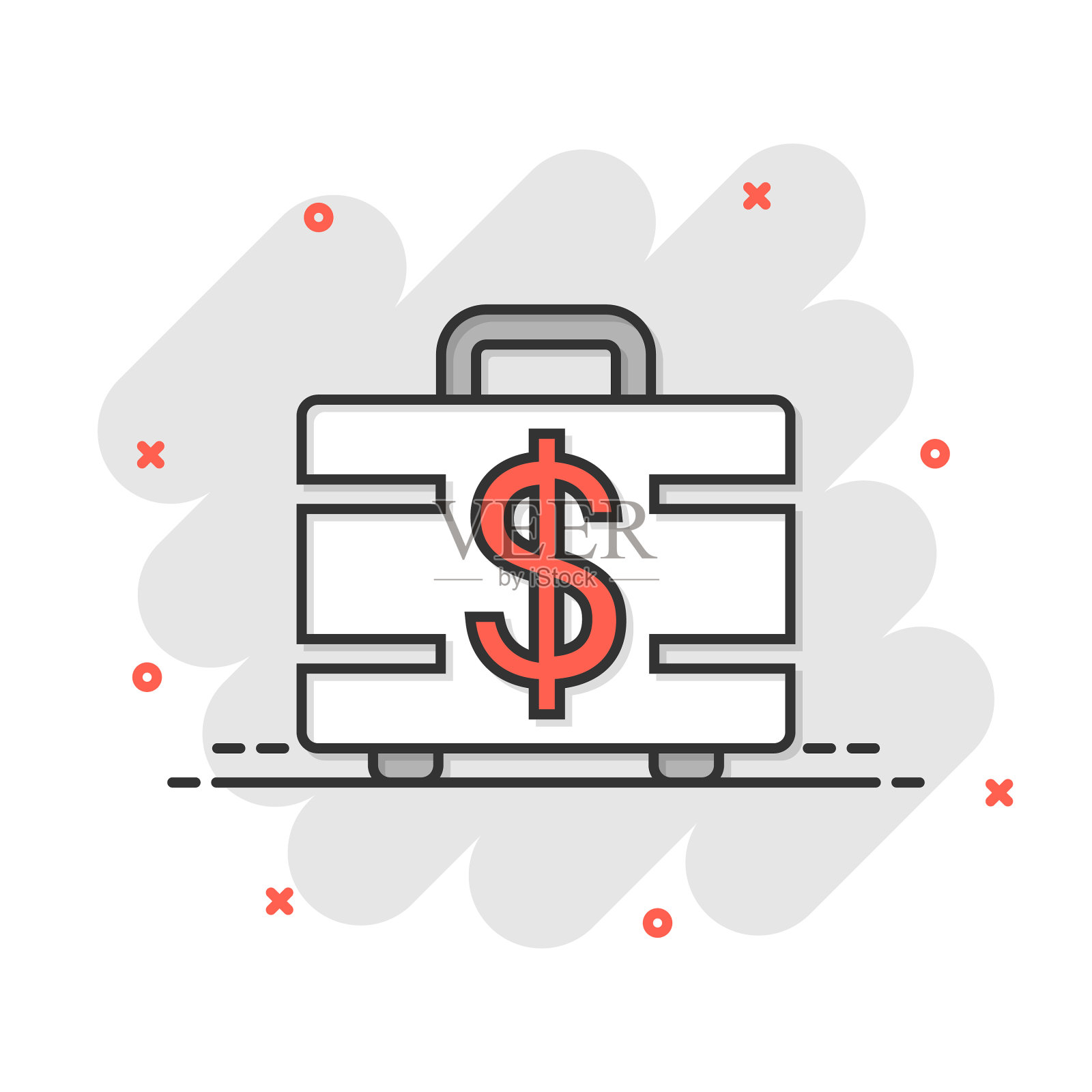 钱公文包图标在漫画风格的现金箱设计元素图片