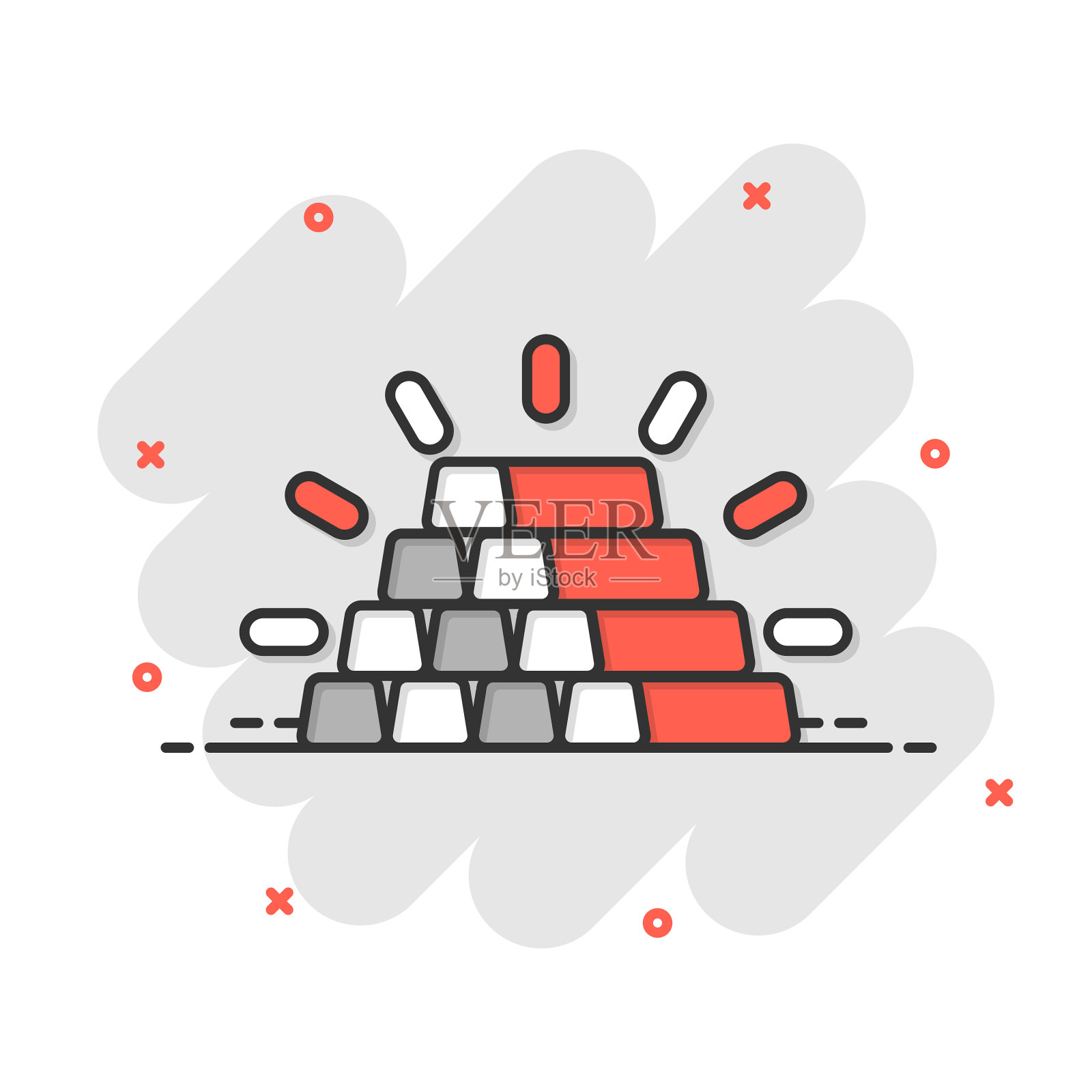 漫画风格银砖的黄金堆栈图标图标素材