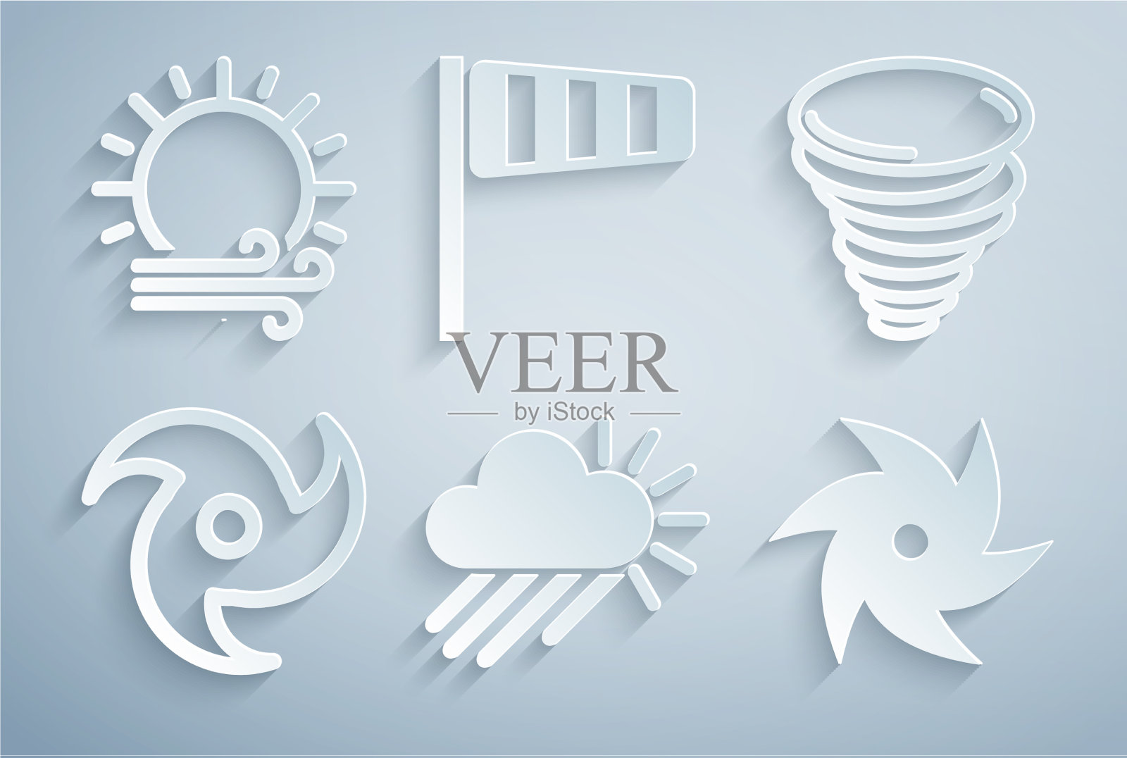 设置多云与雨和太阳龙卷风锥图标素材