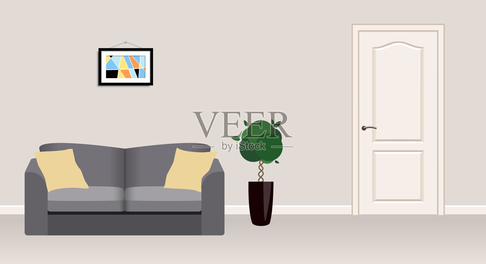 接待区前面有一个灰色的沙发插画图片素材
