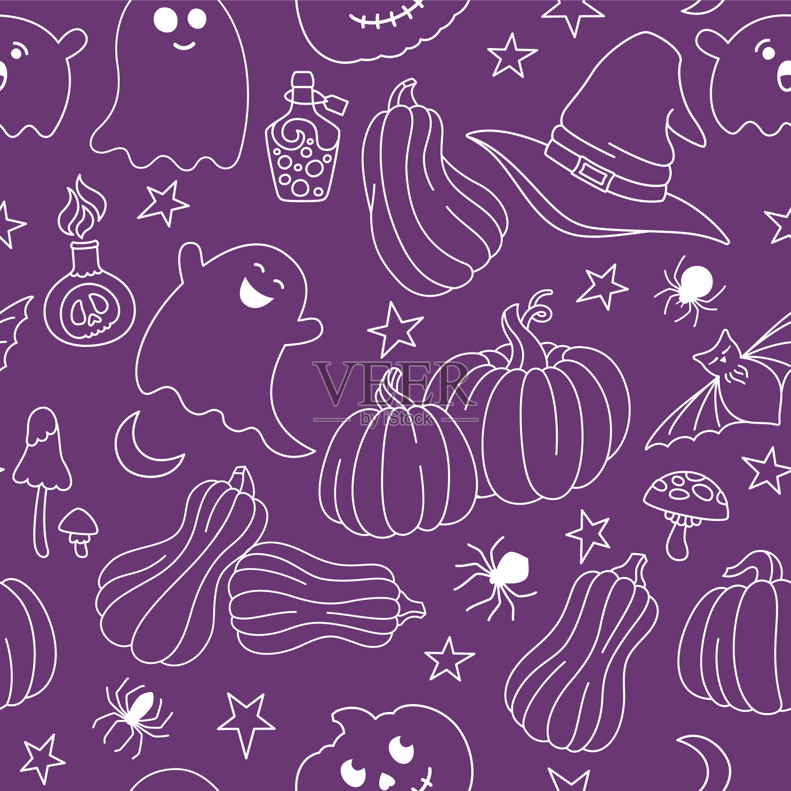 万圣节无缝图案涂鸦线瓷砖插画图片素材