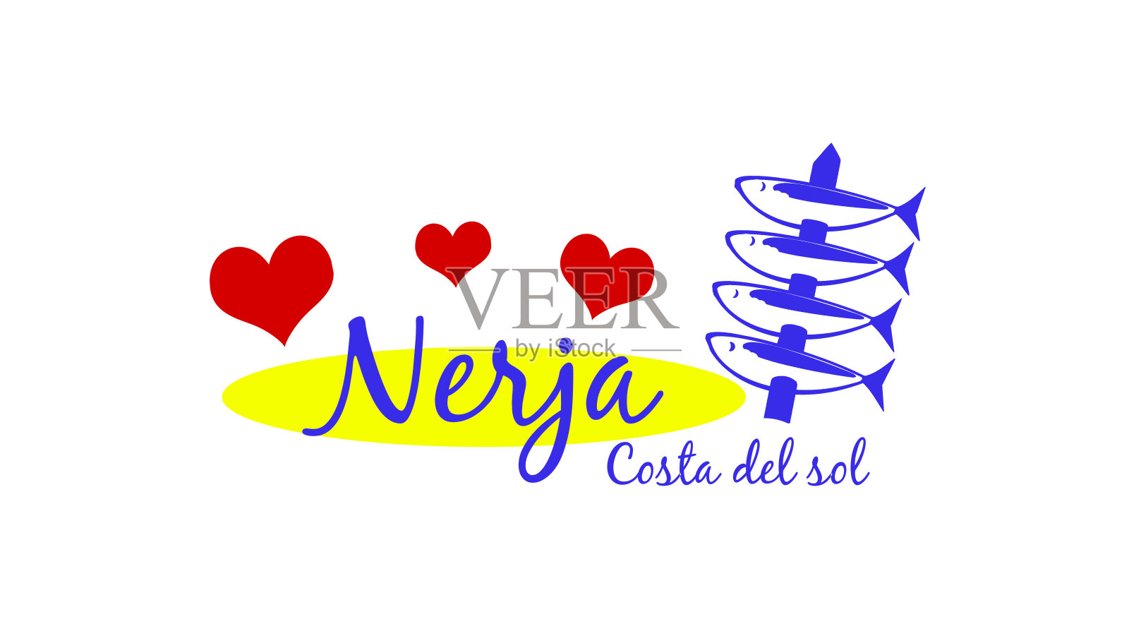 现代风格的Nerja标志。沙丁鱼串标志的纪念品插画图片素材