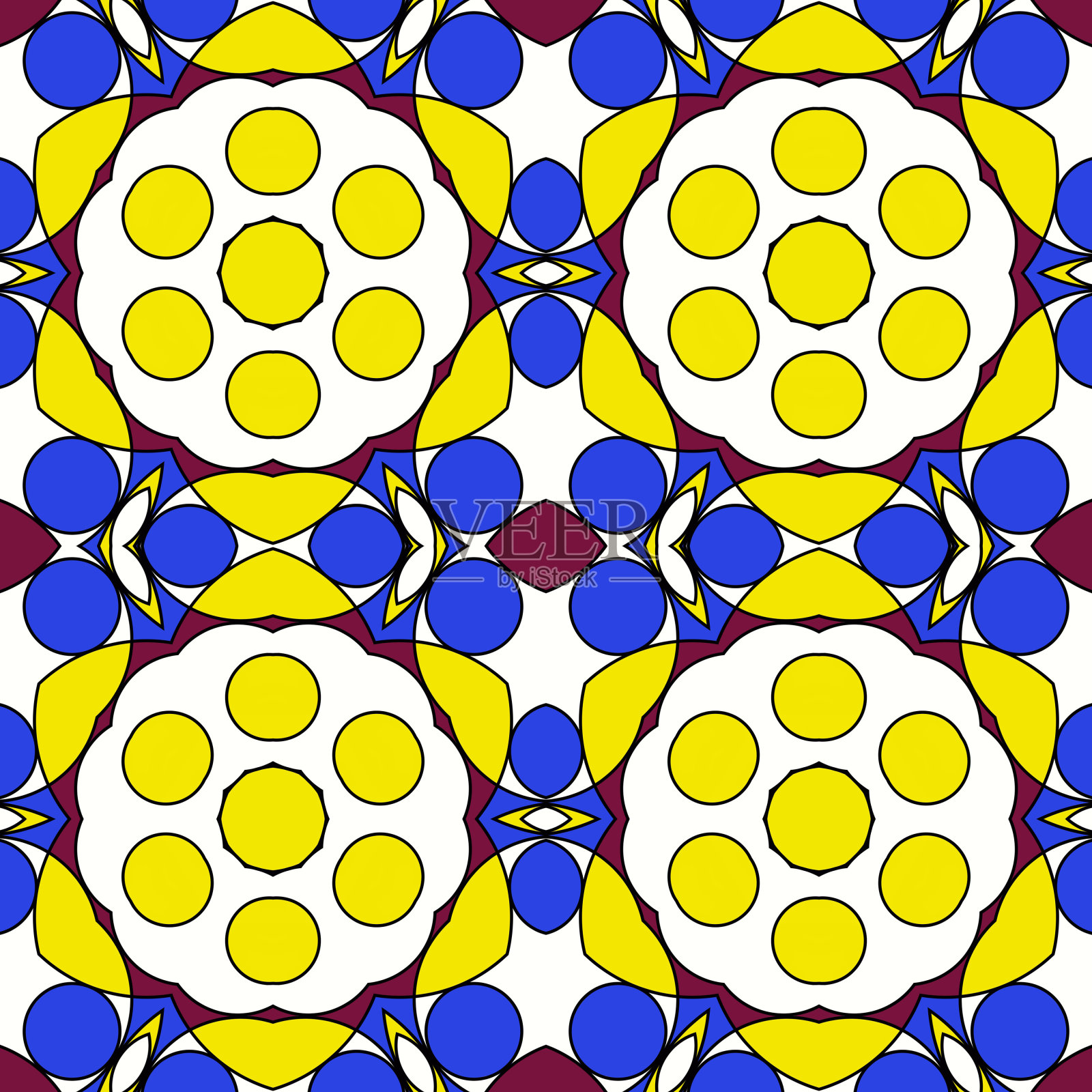 无缝图案与明亮抽象的形状，瓷砖手绘明亮的色彩，现代时尚的背景设计插画图片素材