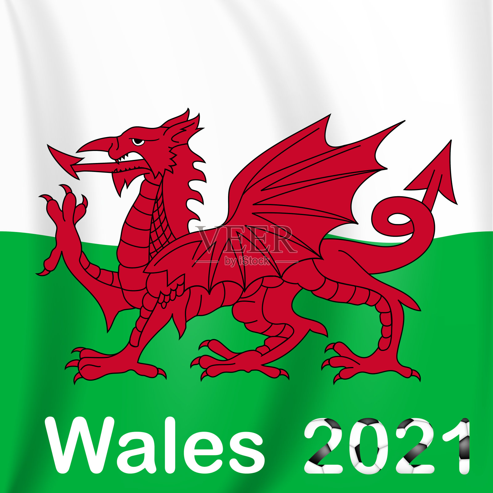 足球比赛背景威尔士与旗帜。冠军。矢量图插画图片素材
