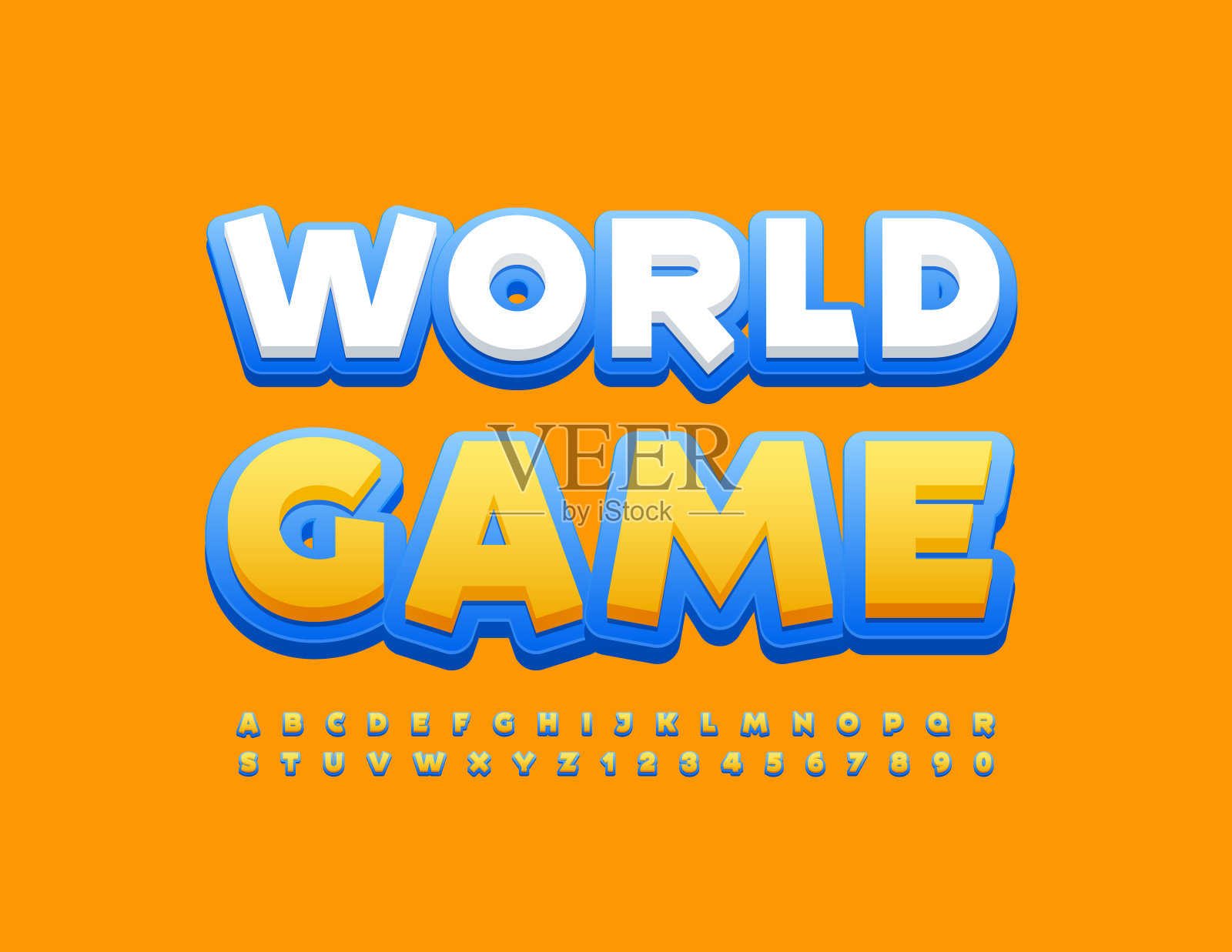 矢量创意模板世界游戏与一套有趣的字母和数字字母设计元素图片