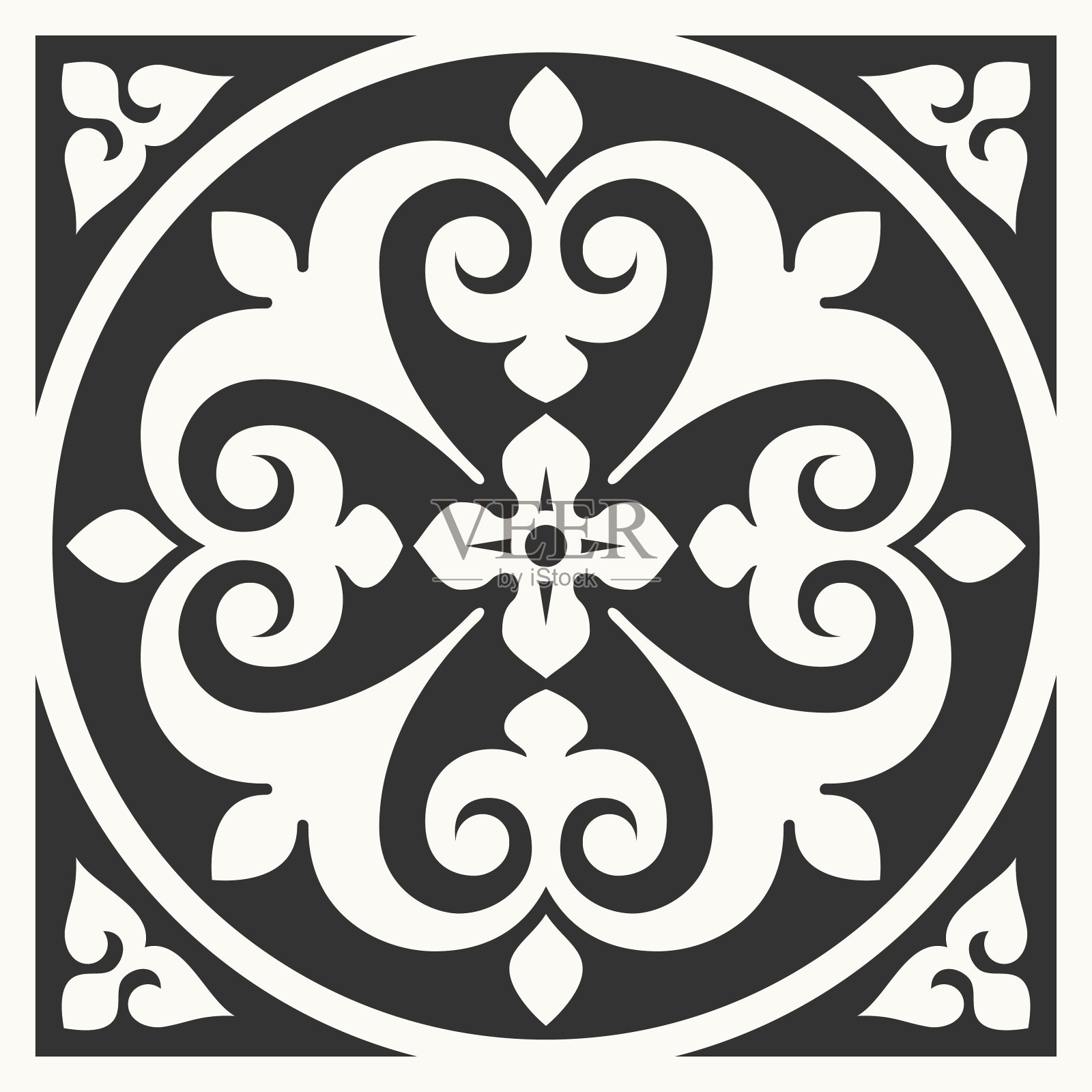 地板采用葡萄牙阿祖莱霍瓷砖设计，地中海黑白图案插画图片素材