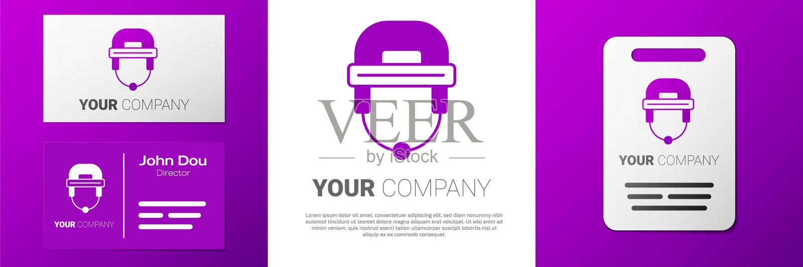 标志类型曲棍球头盔图标孤立在白色背景。Logo设计模板元素。向量插画图片素材