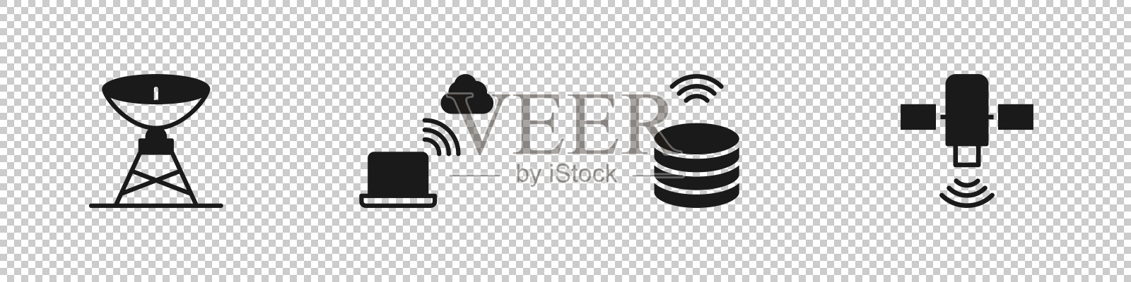 设置卫星天线，网络云连接，智能数据服务器和图标。向量图标素材