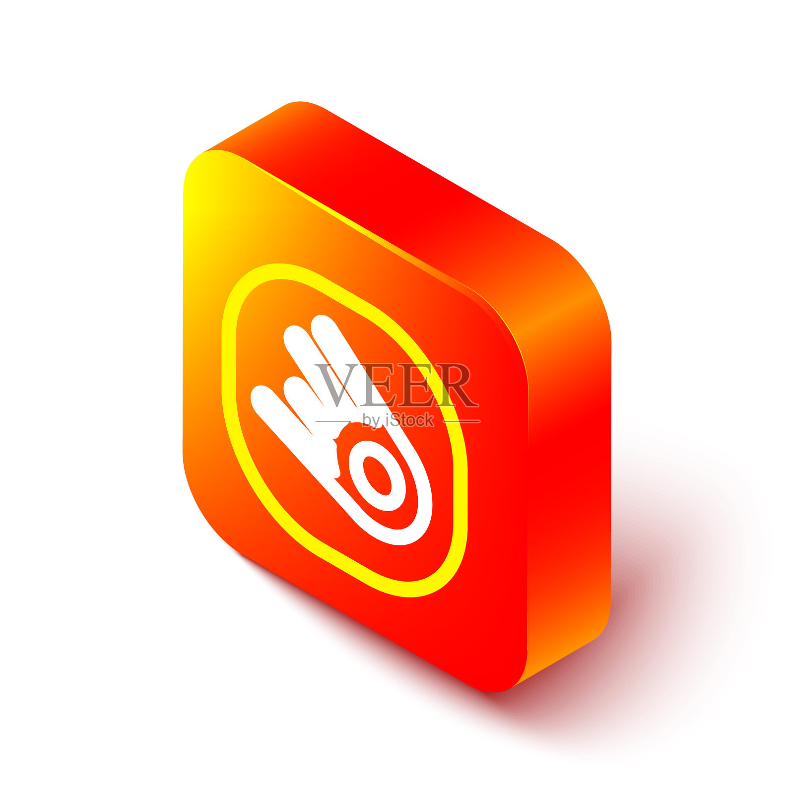 等距线彗星下降快图标隔离在白色背景。橙色平方按钮。向量图标素材