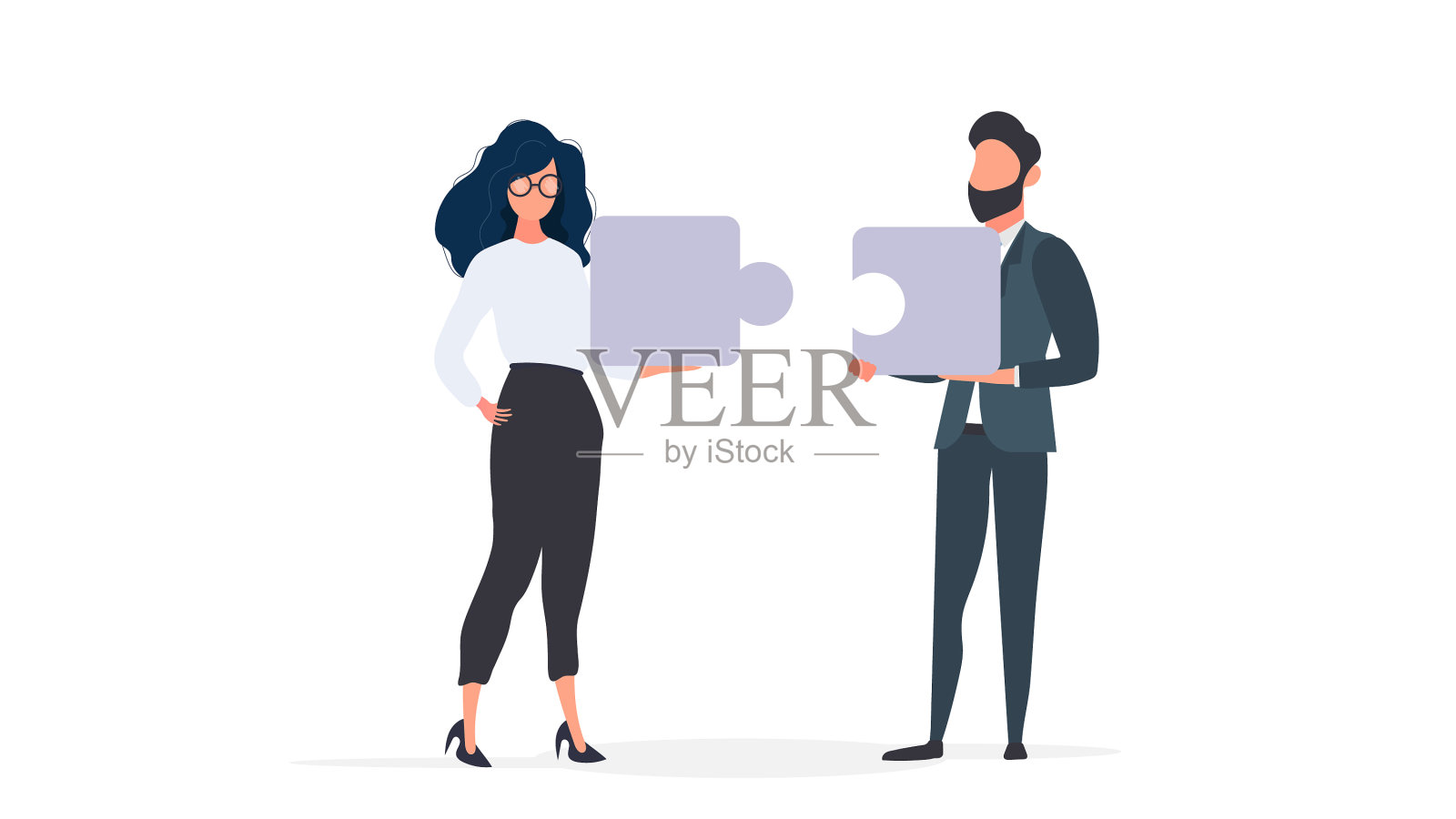 男孩和女孩拿着拼图设计元素图片