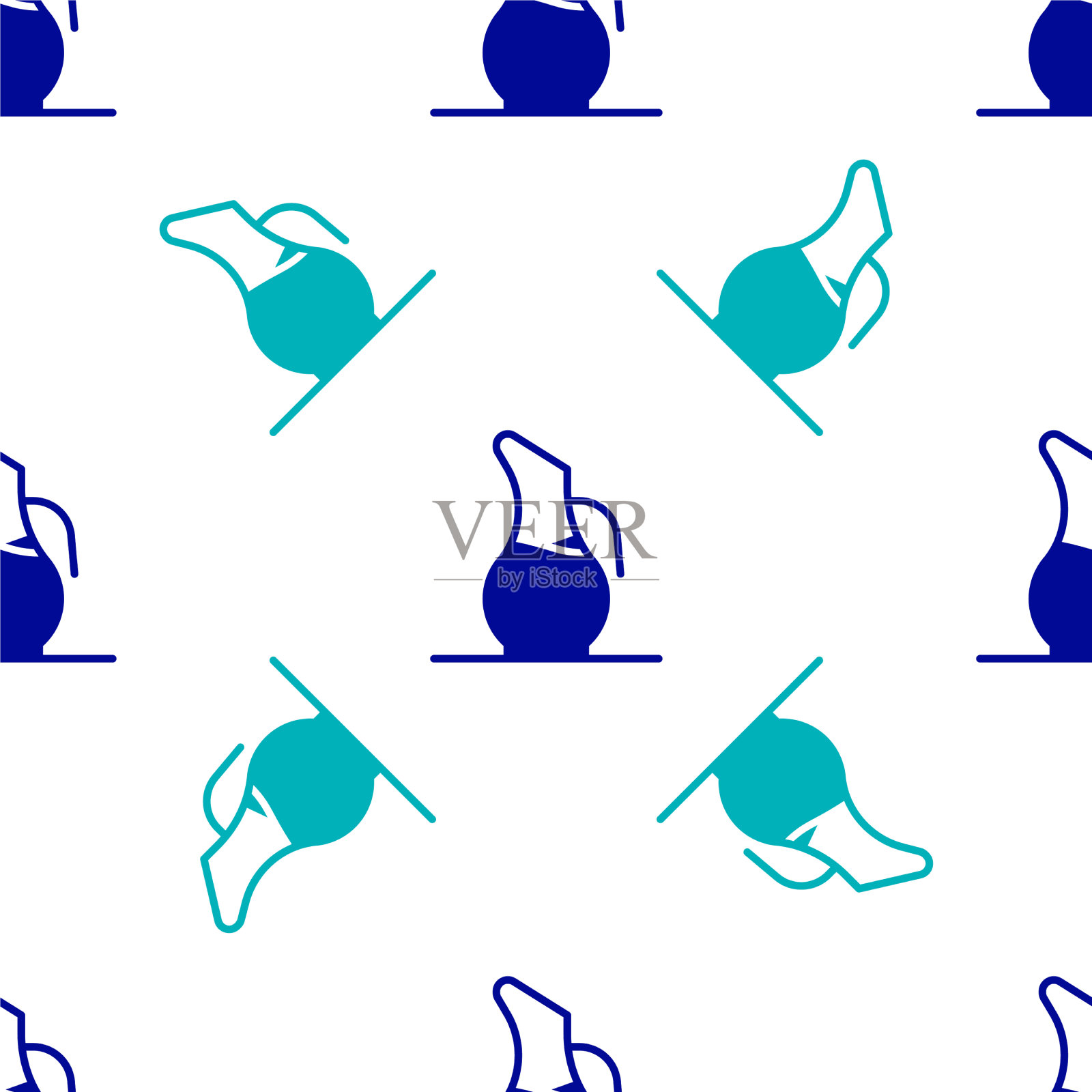 蓝色醒酒器为葡萄酒图标隔离无缝插画图片素材