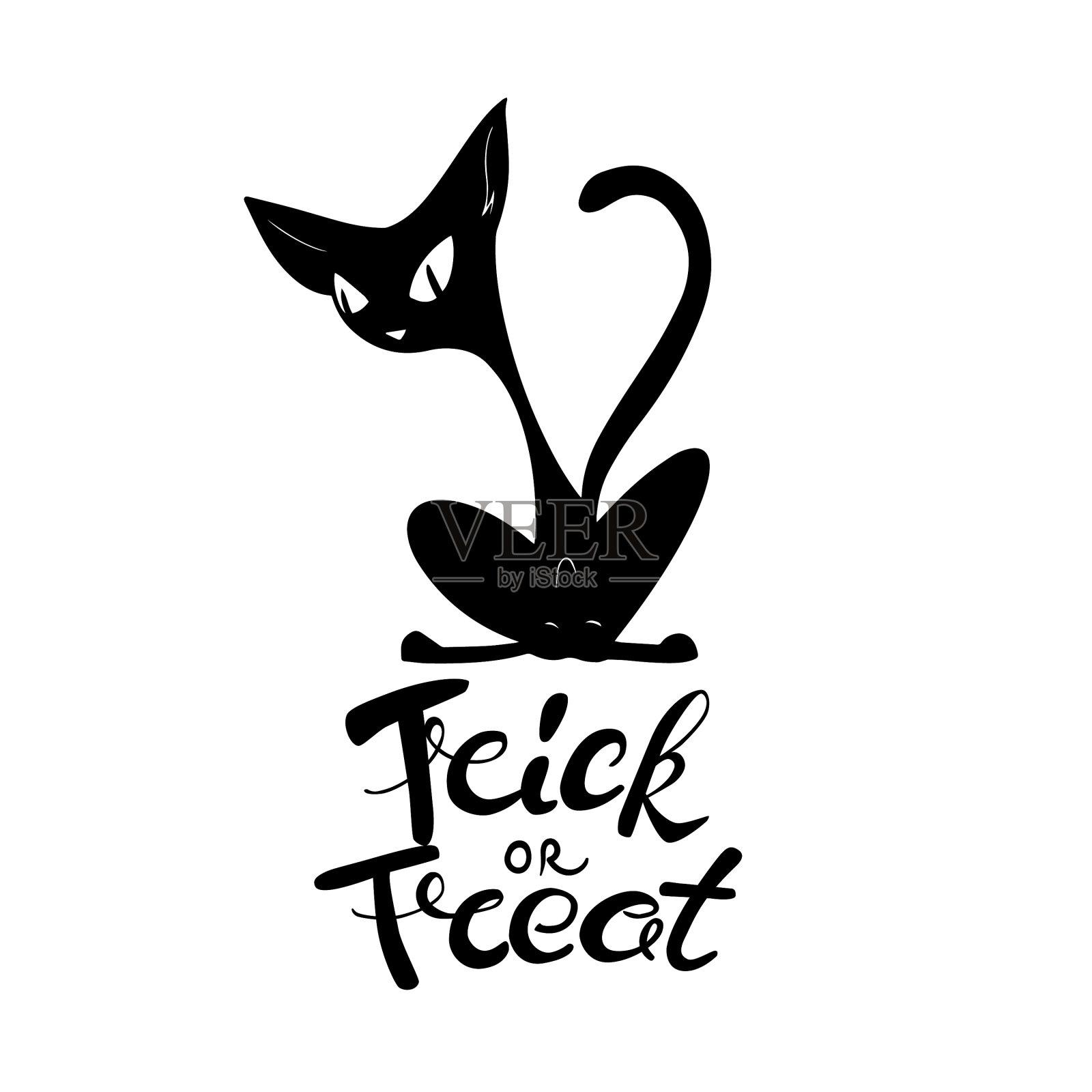 黑色剪影恐怖猫和不给糖就捣蛋插画图片素材