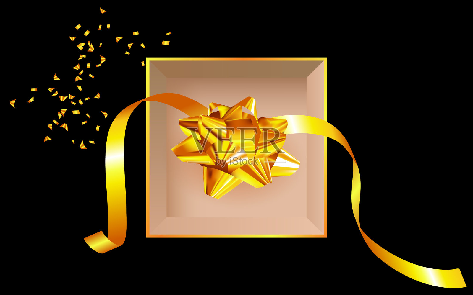 打开带有金色蝴蝶结的礼品盒插画图片素材