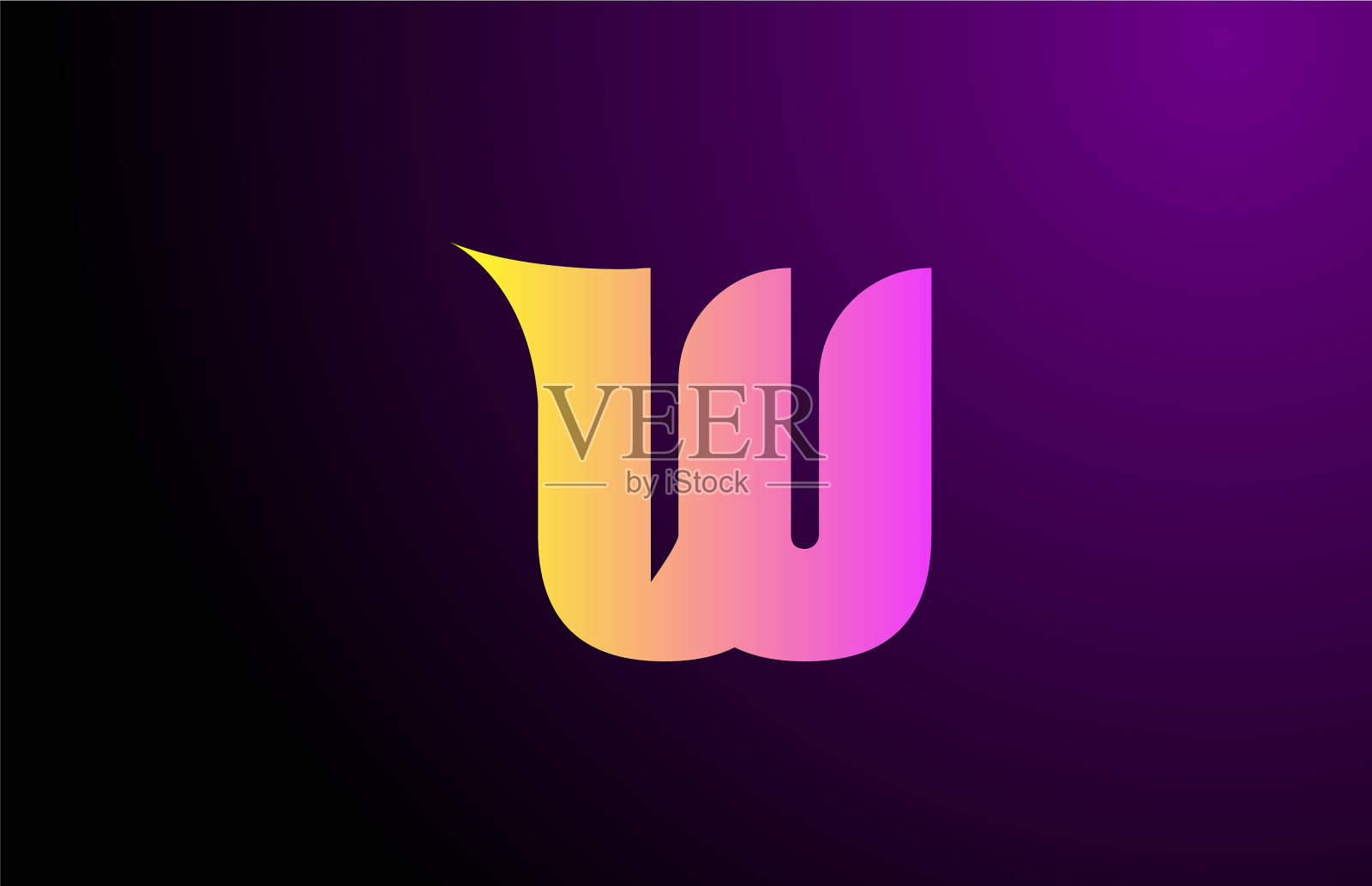 黄紫色w创造性的梯度字母插画图片素材