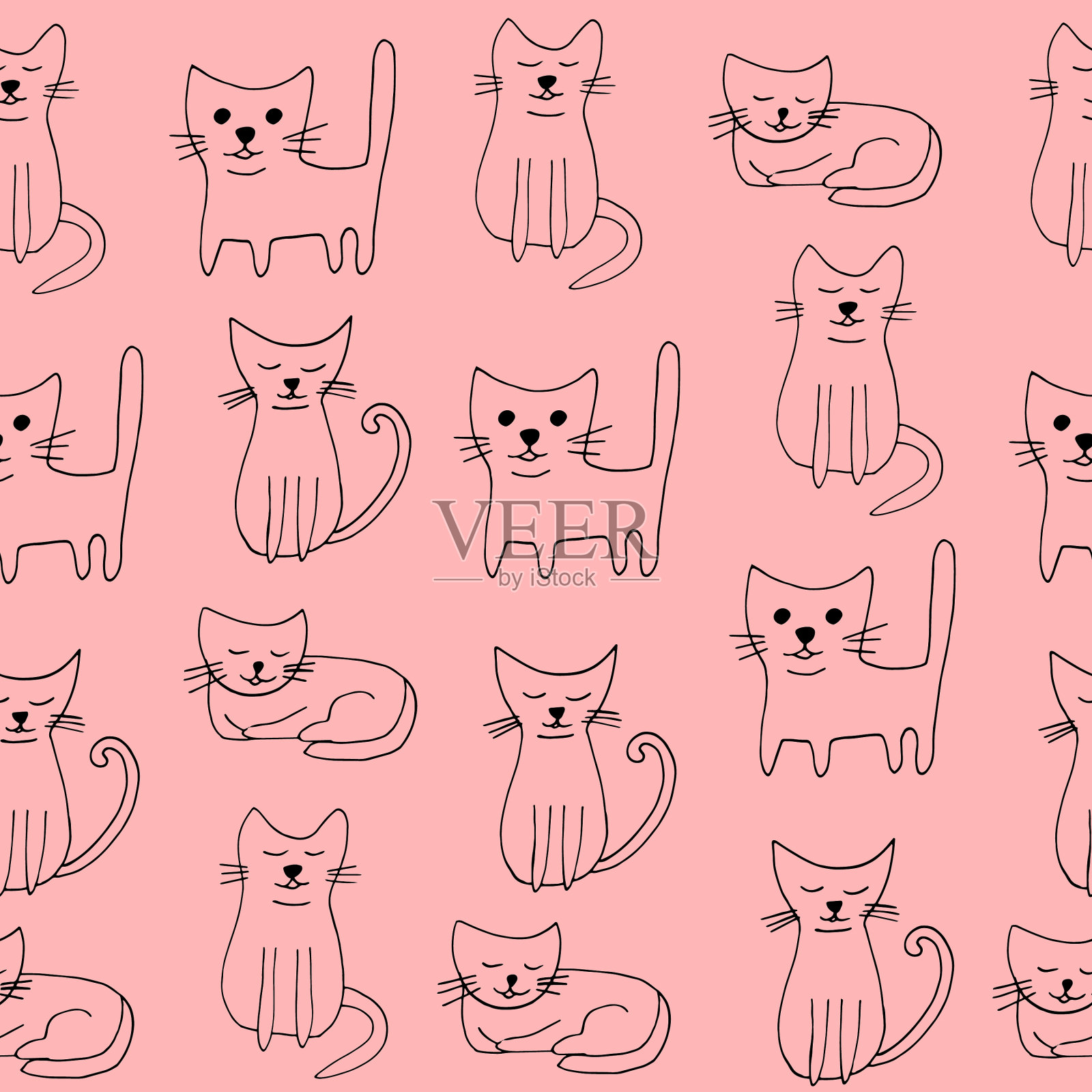 猫无缝模式手绘涂鸦图标插画图片素材