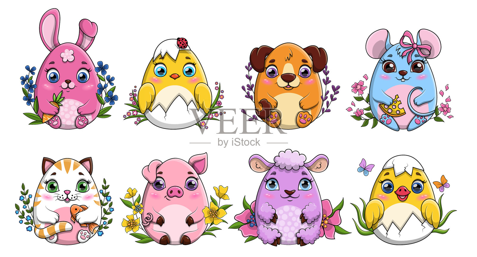 动物的复活节彩蛋插画图片素材