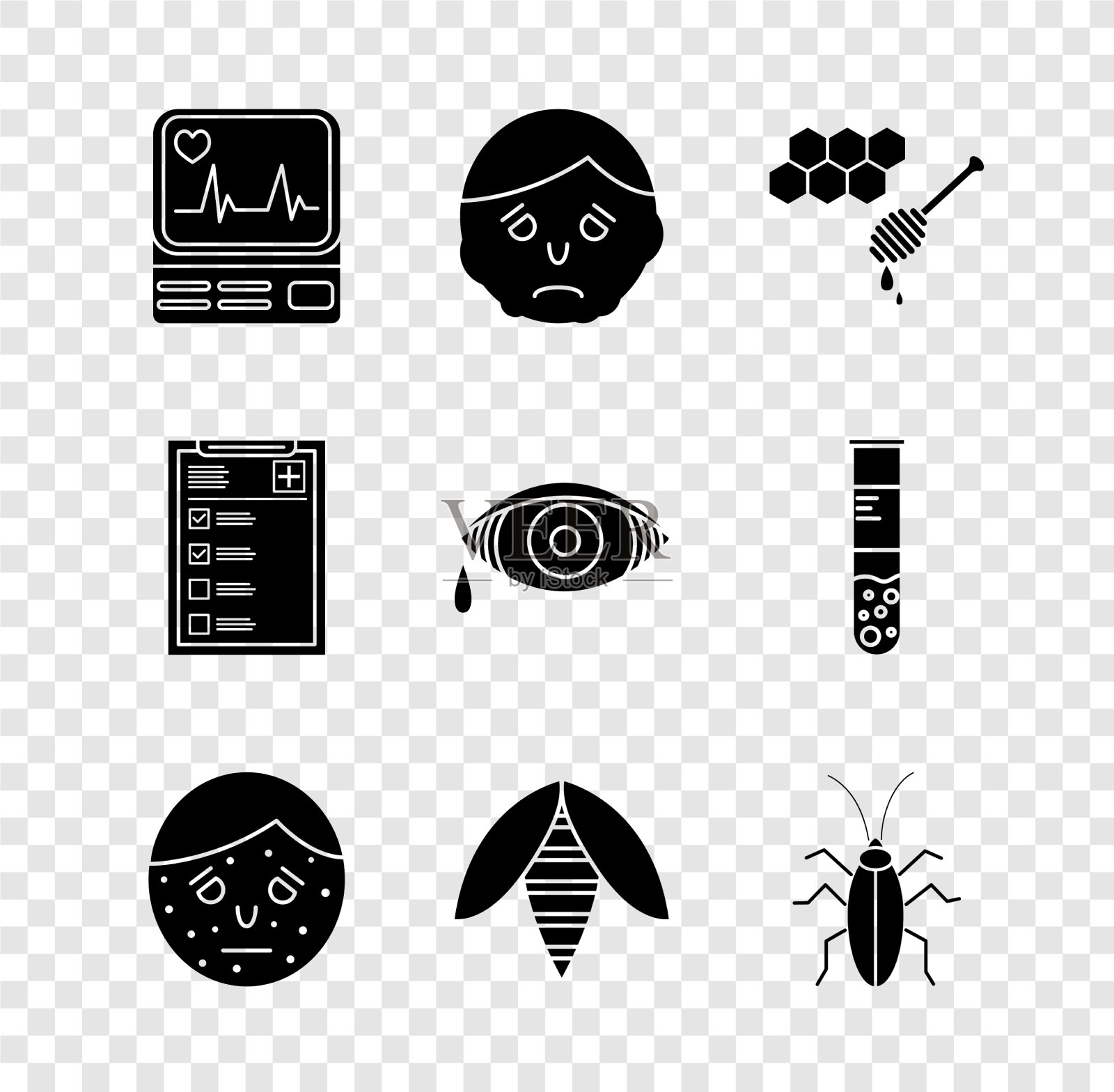 设置心电图和炎症面监护仪图标素材
