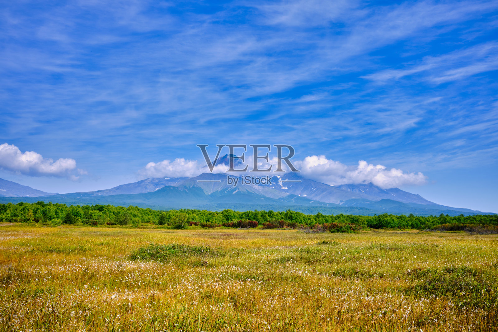 以火山为背景的夏季堪察加半岛景观照片摄影图片