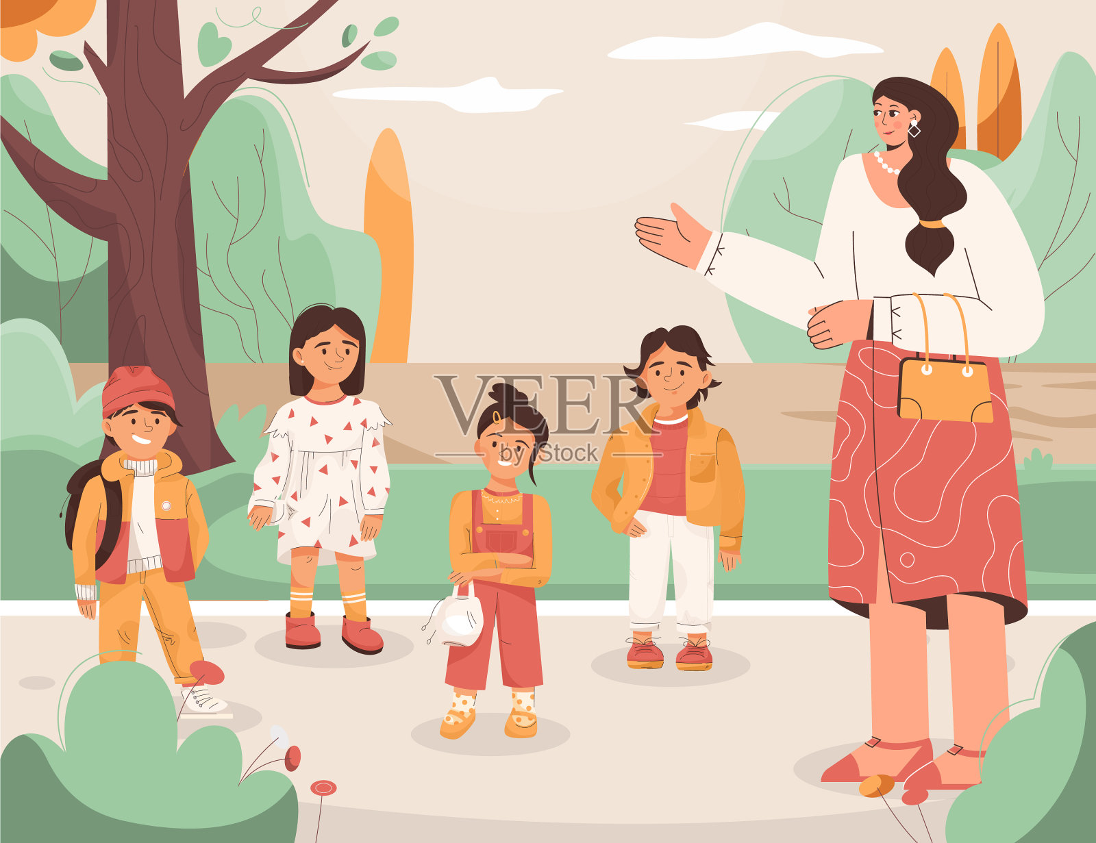 幼儿园概念小男孩和小女孩插画图片素材