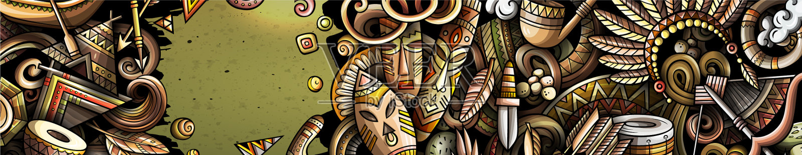 印第安人手绘涂鸦横幅卡通插画图片素材