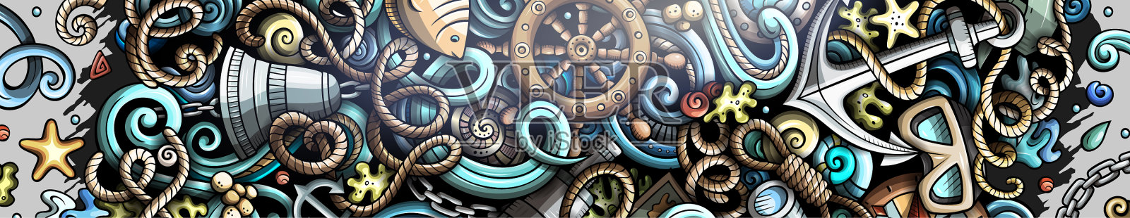 航海手绘涂鸦旗帜卡通插画图片素材