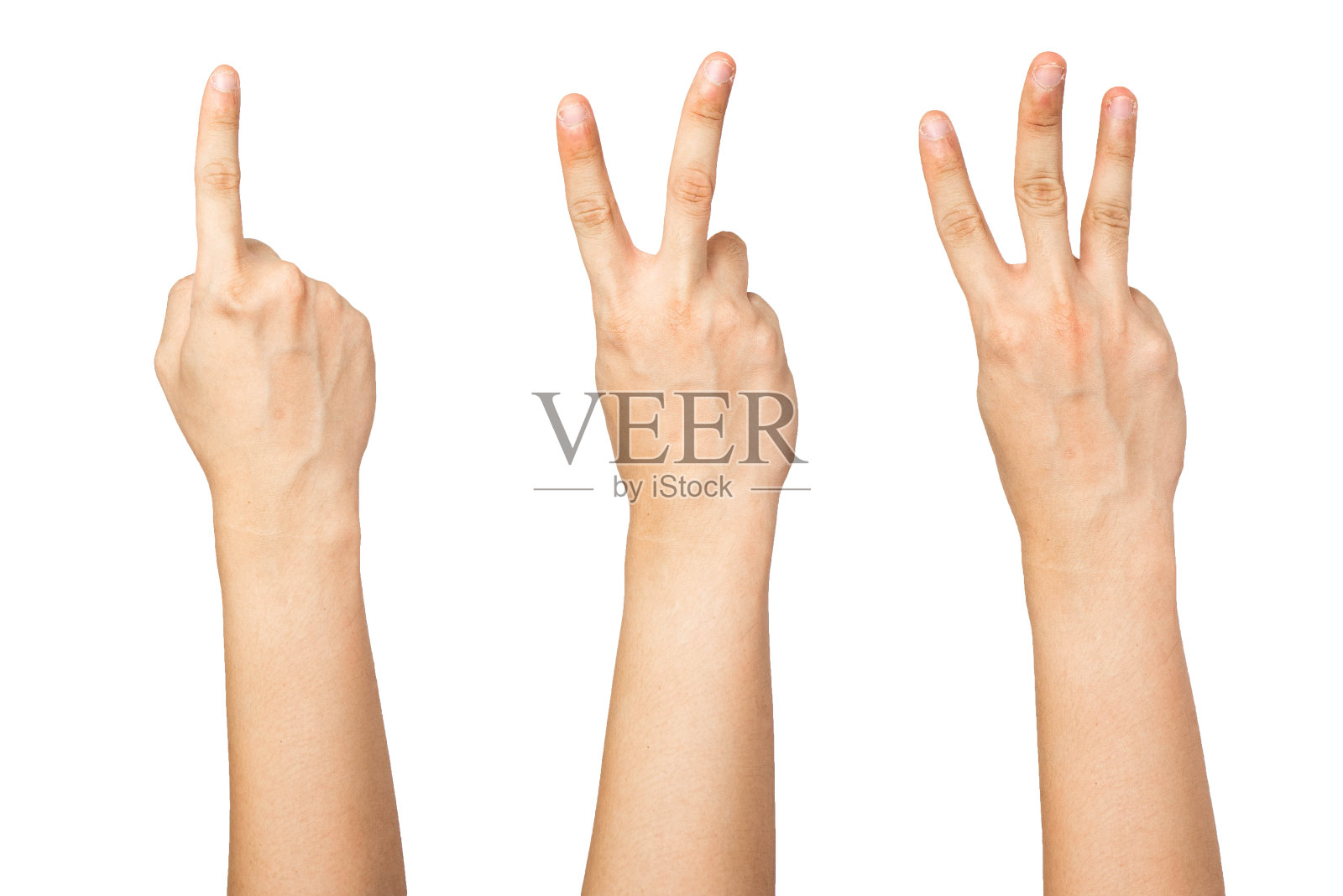 编写的手计数手势孤立与白色背景照片摄影图片