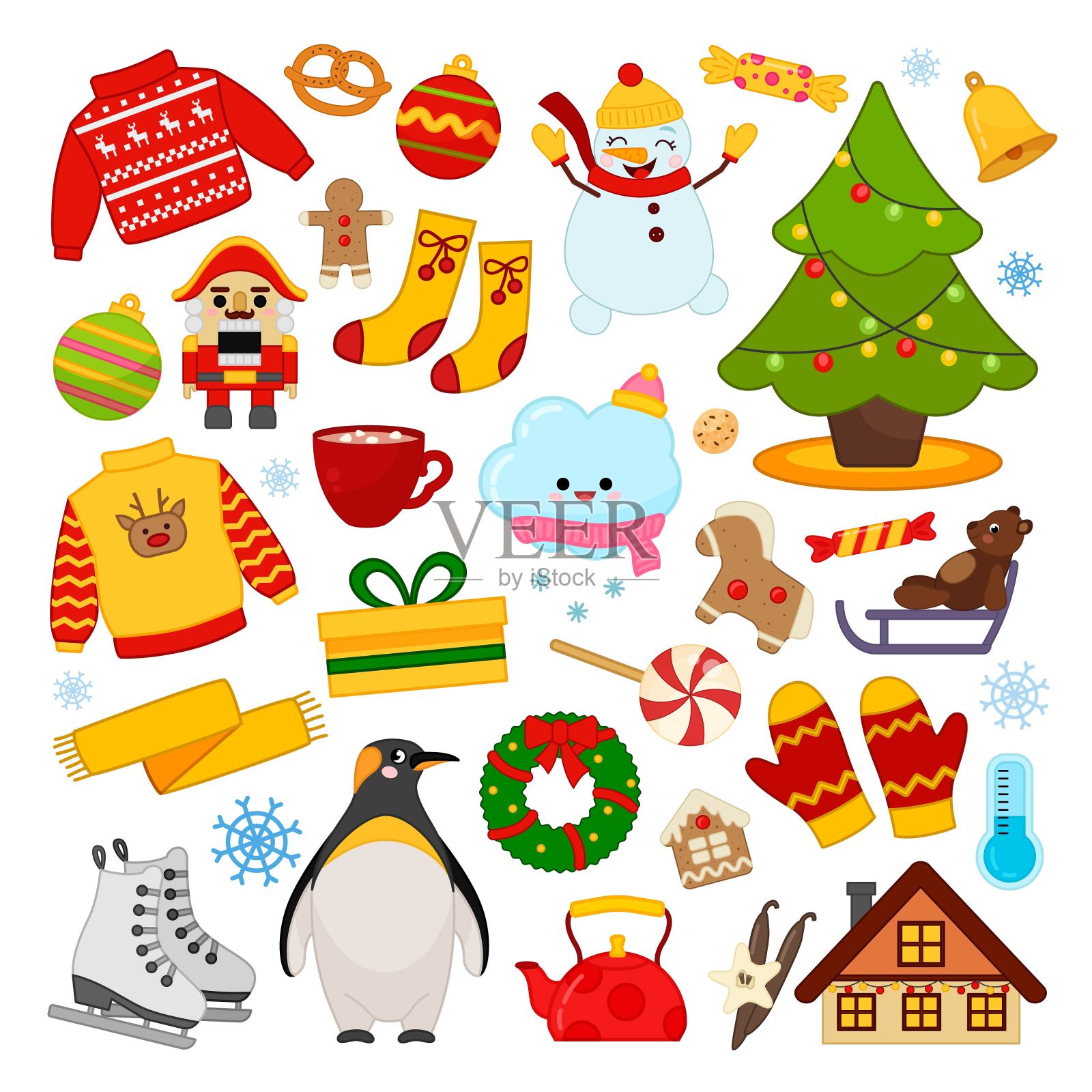 冬季图标的大向量集。图标素材