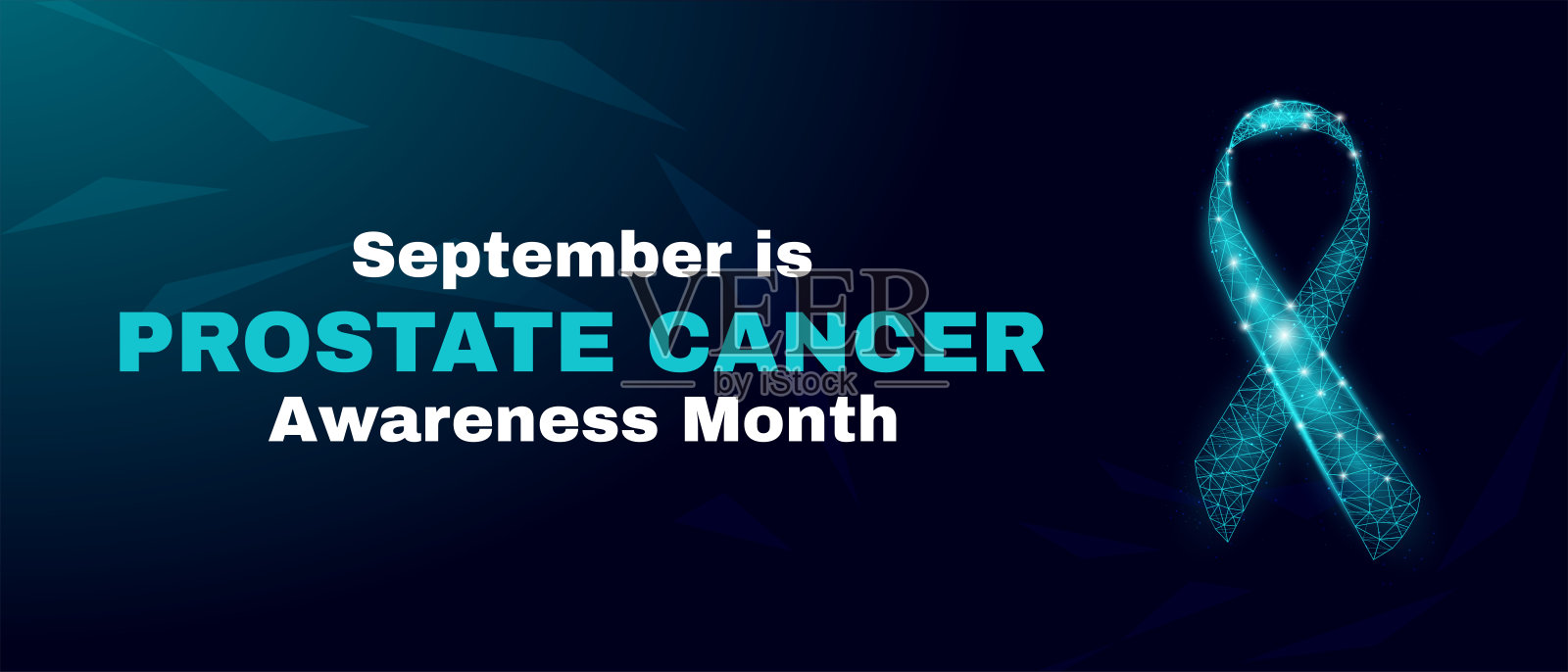 前列腺癌宣传月的概念。横幅模板发光低聚浅蓝色丝带意识。未来现代抽象。孤立在黑暗的背景。矢量插图。插画图片素材