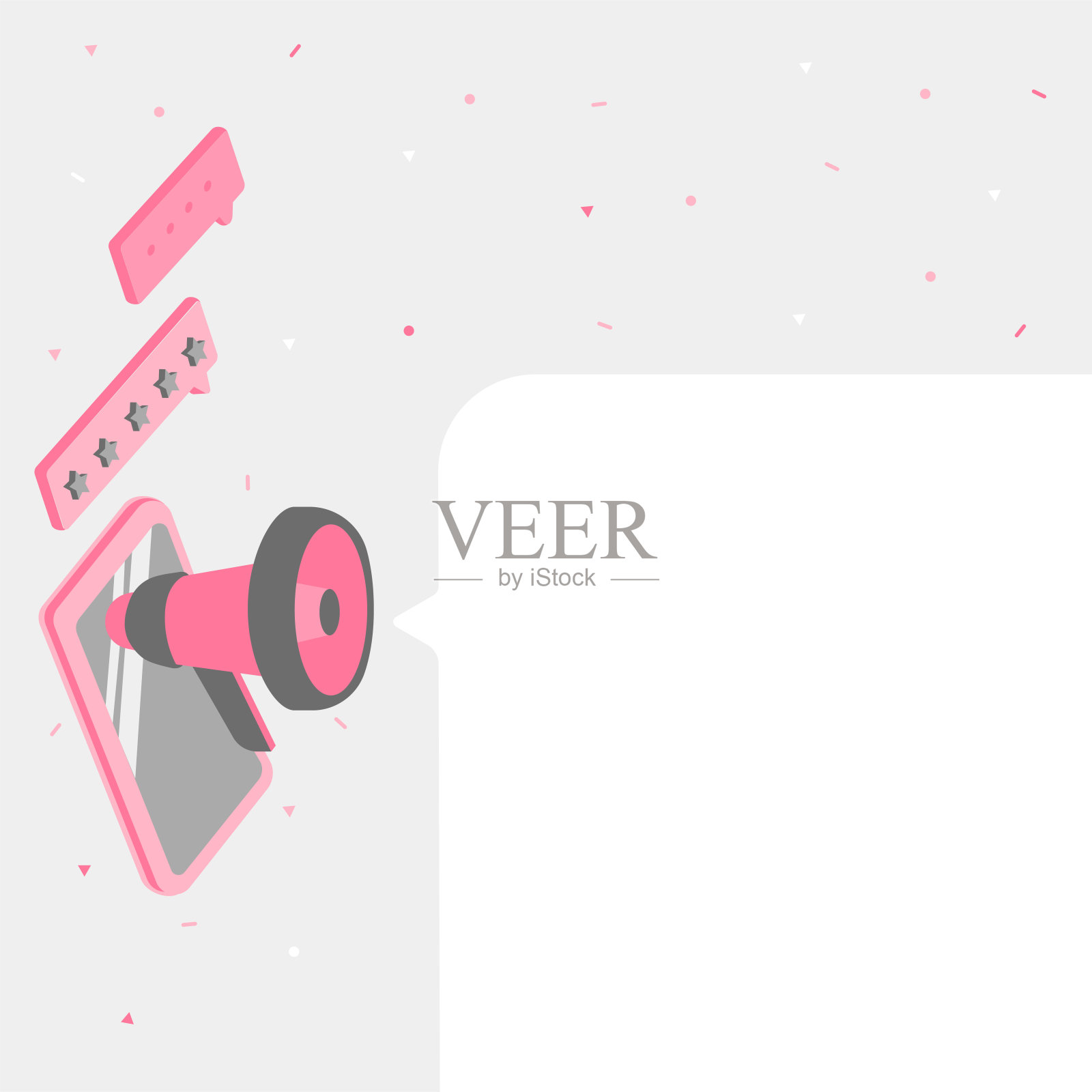 平板电脑绘图与扩音器作出新的公告聊天框。移动设备绘图，包括扩音器通过消息制造雷声。插画图片素材