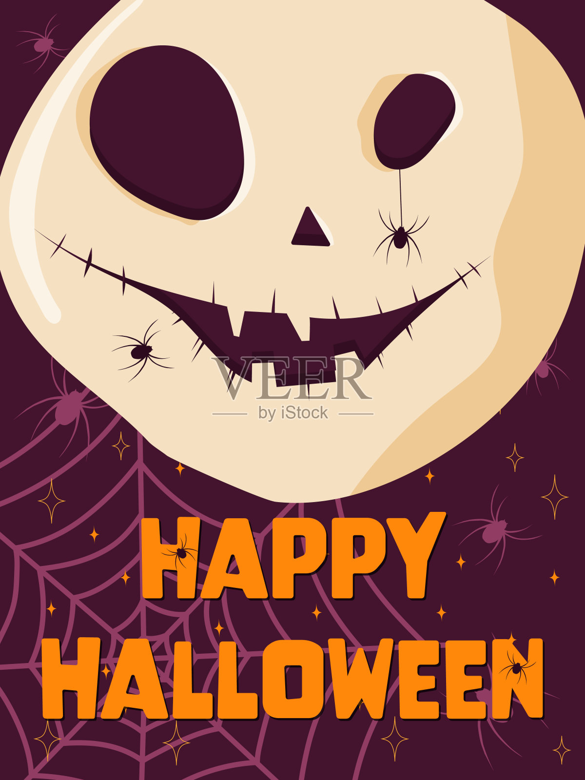 万圣节派对邀请或手写贺卡的向量。邪恶的头骨设计模板素材