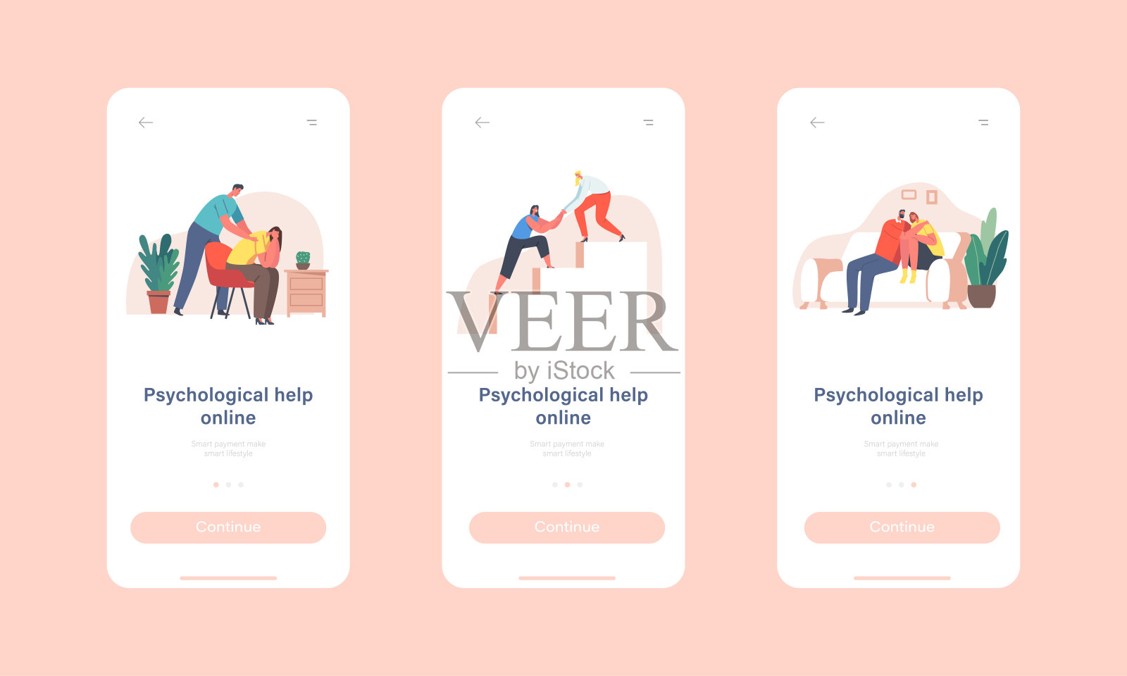 在线心理帮助App引导页：朋友互助支持设计模板素材