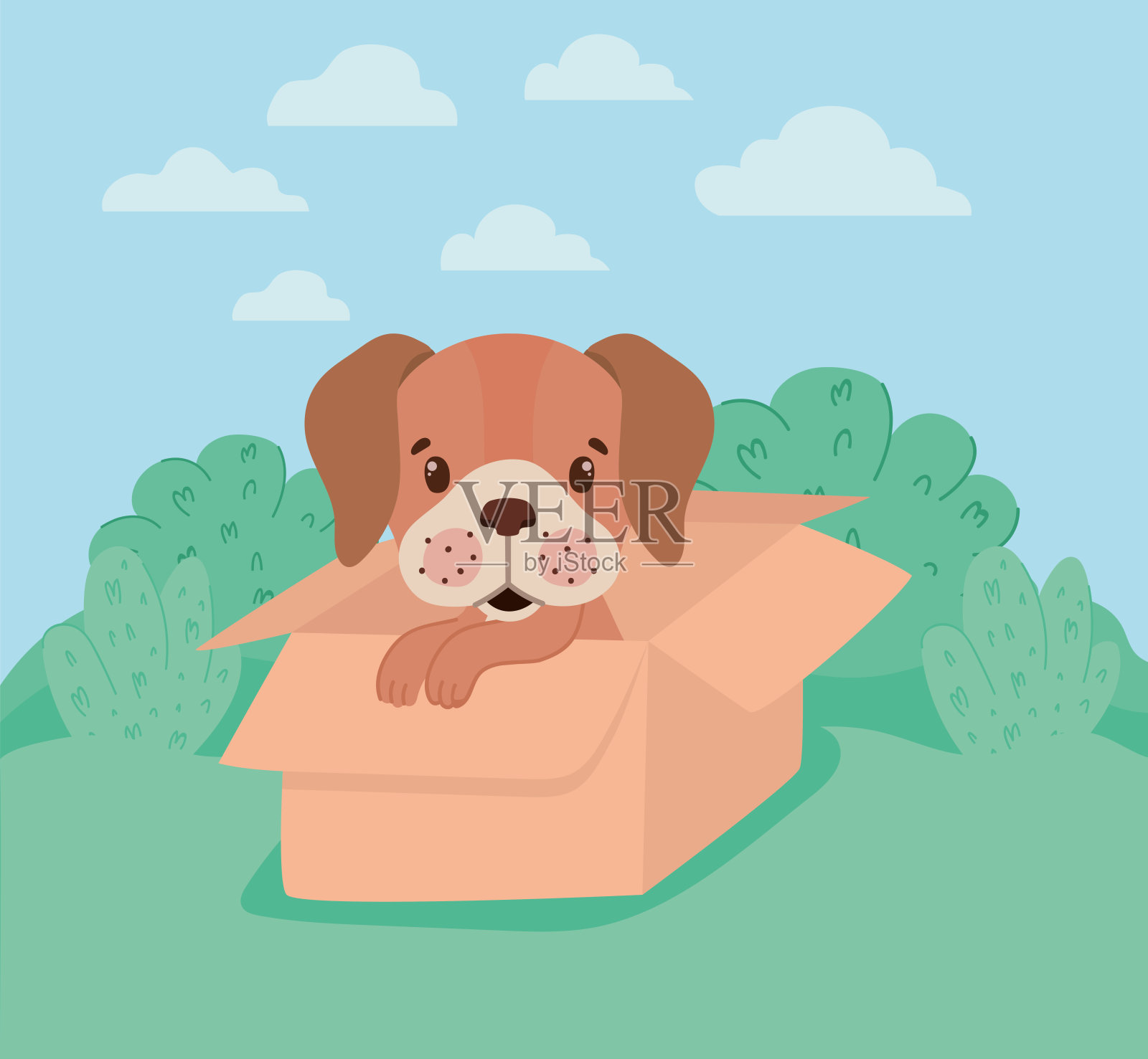 小狗与singboard插画图片素材