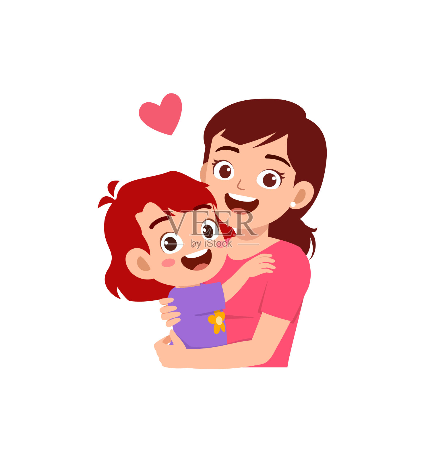 年轻快乐的妈妈抱着可爱的小女孩插画图片素材