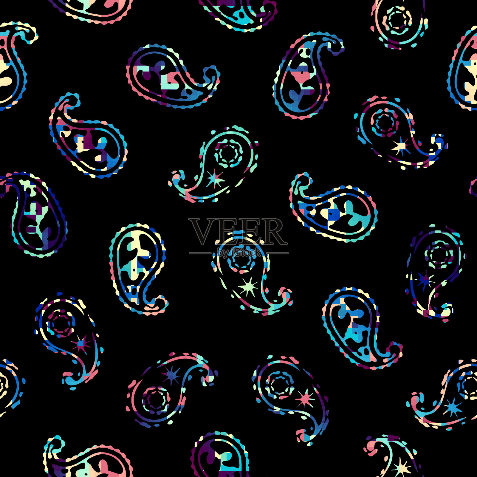 佩斯利无缝模式。布朗离开背景。带着一种垃圾的效果插画图片素材