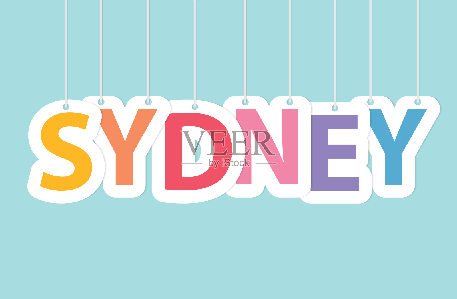 由悬挂的彩色字母组成的悉尼单词插画图片素材