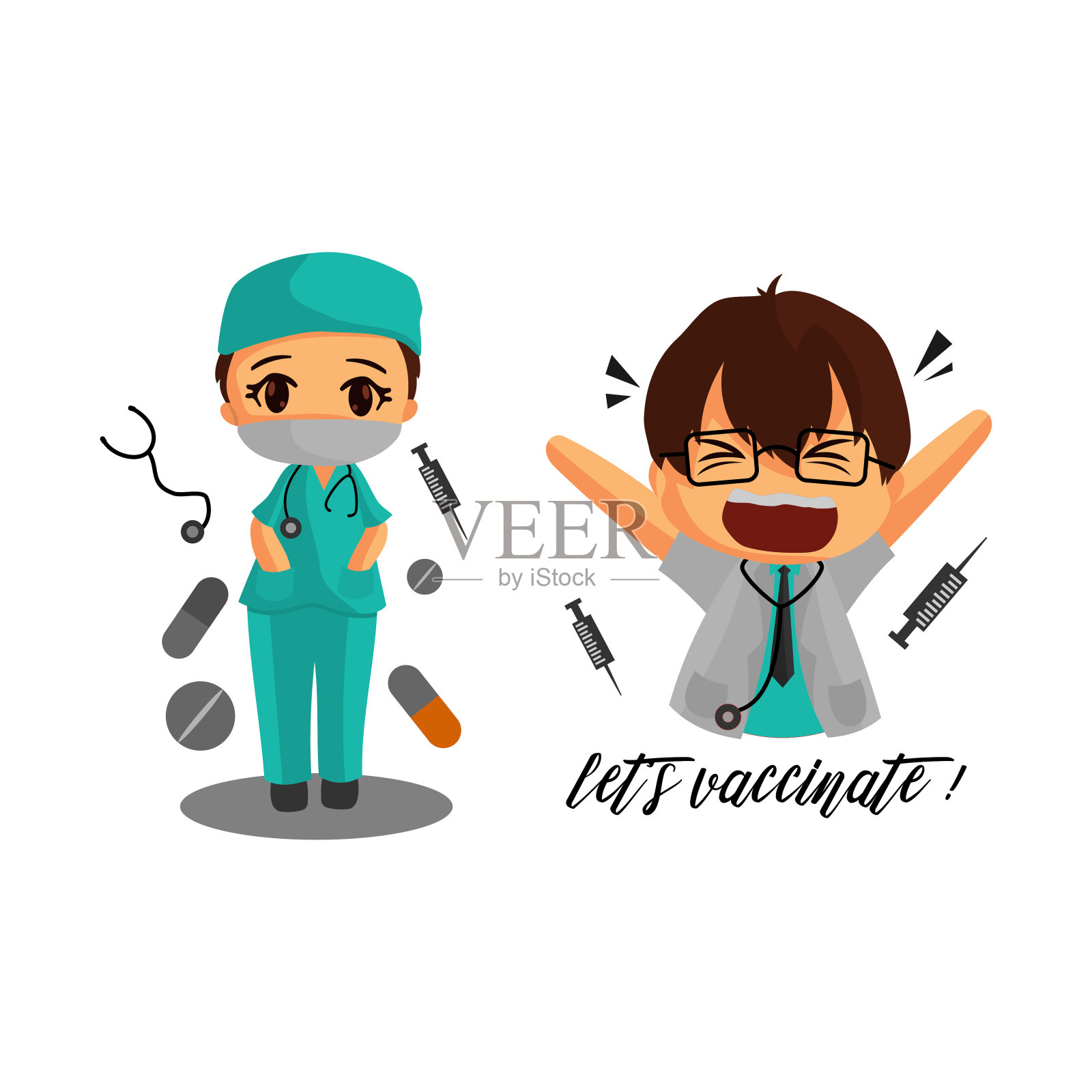 医生人物插图2019冠状病毒。医学工作者设置插画图片素材