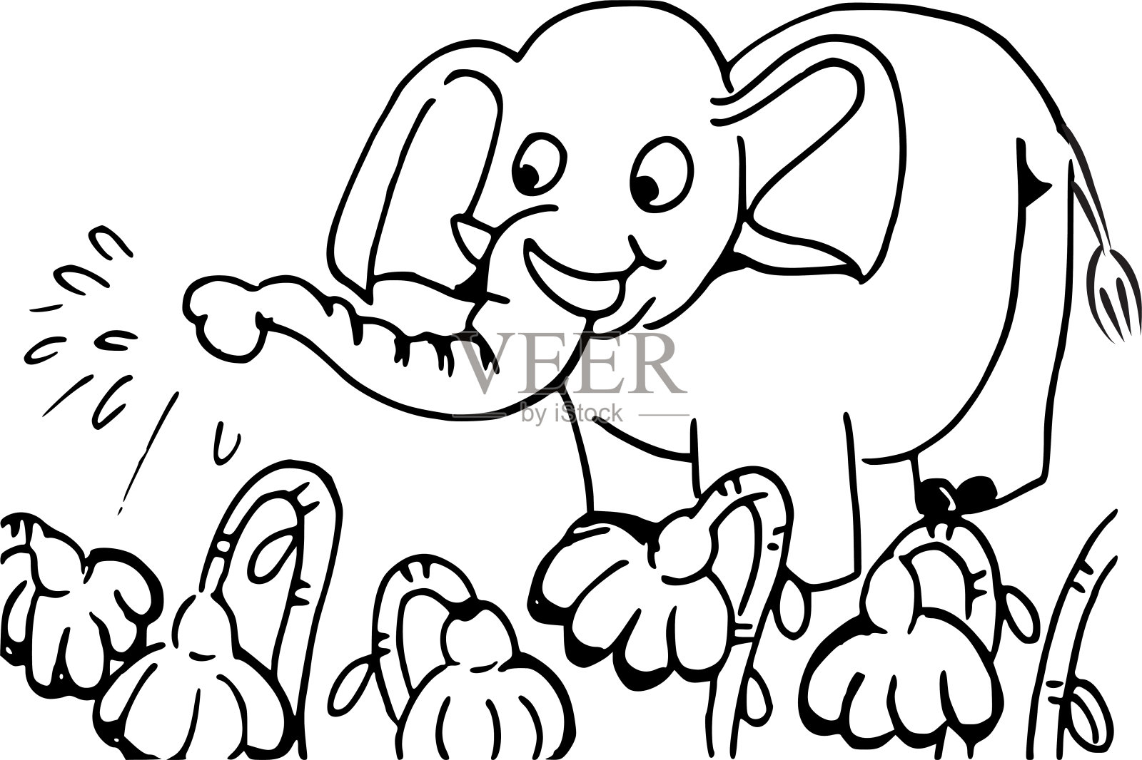 向量卡通大象与水插画图片素材