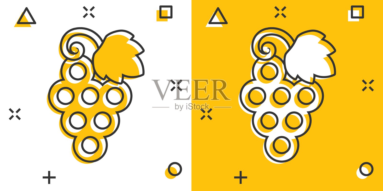 葡萄水果标志图标漫画风格。葡萄藤矢量卡通插图的白色孤立的背景。葡萄酒葡萄经营理念的飞溅效应。插画图片素材