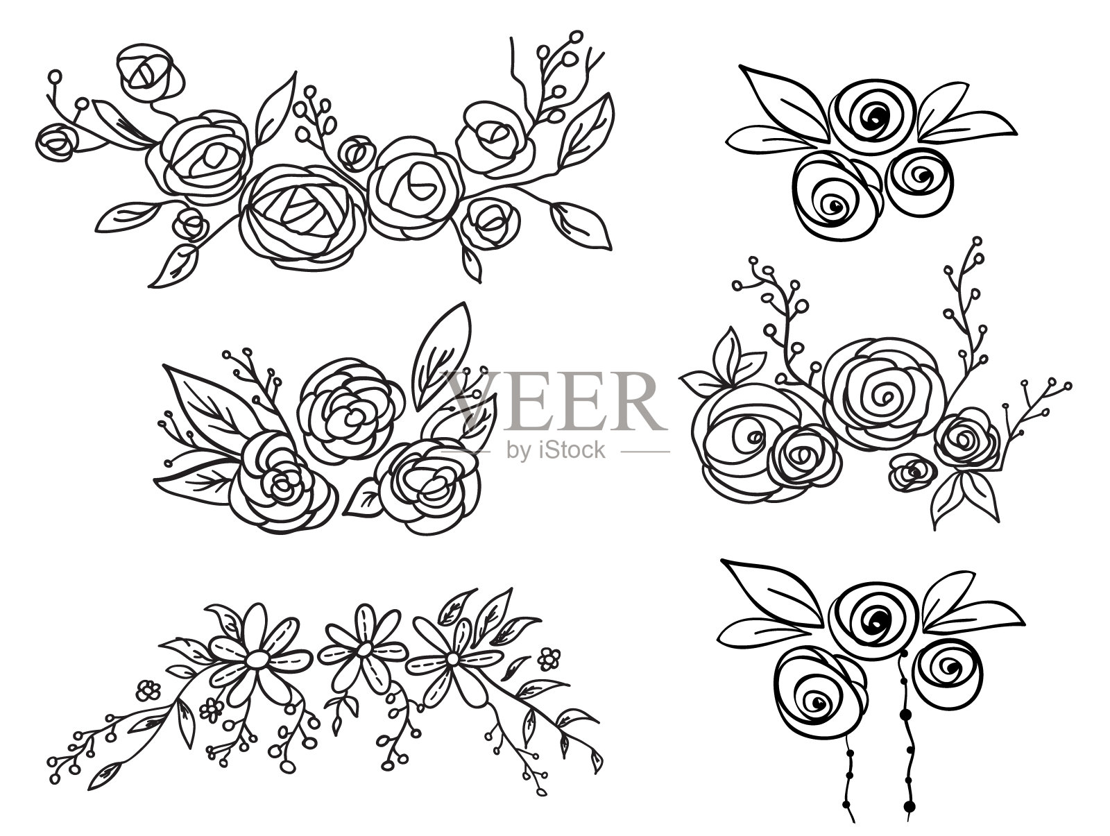 花卉框架集。矢量插图。插画图片素材