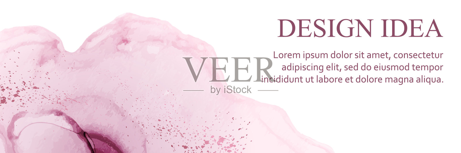 水彩背景与抽象的粉红色墨水波浪和飞溅在白色。插画图片素材