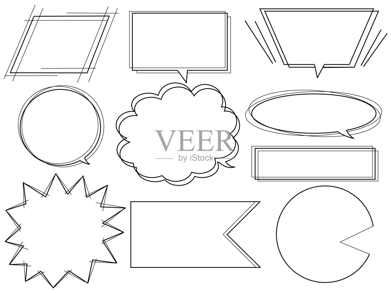 动漫风格的单色气球框架集插画图片素材