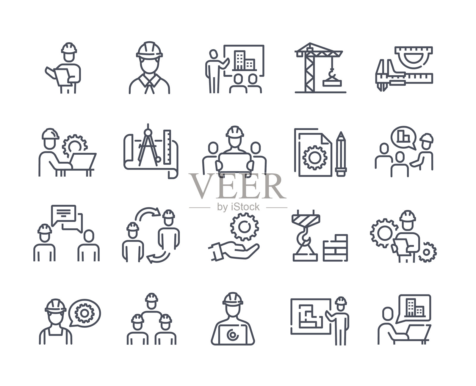 与工程师和建设者的图标集图标素材