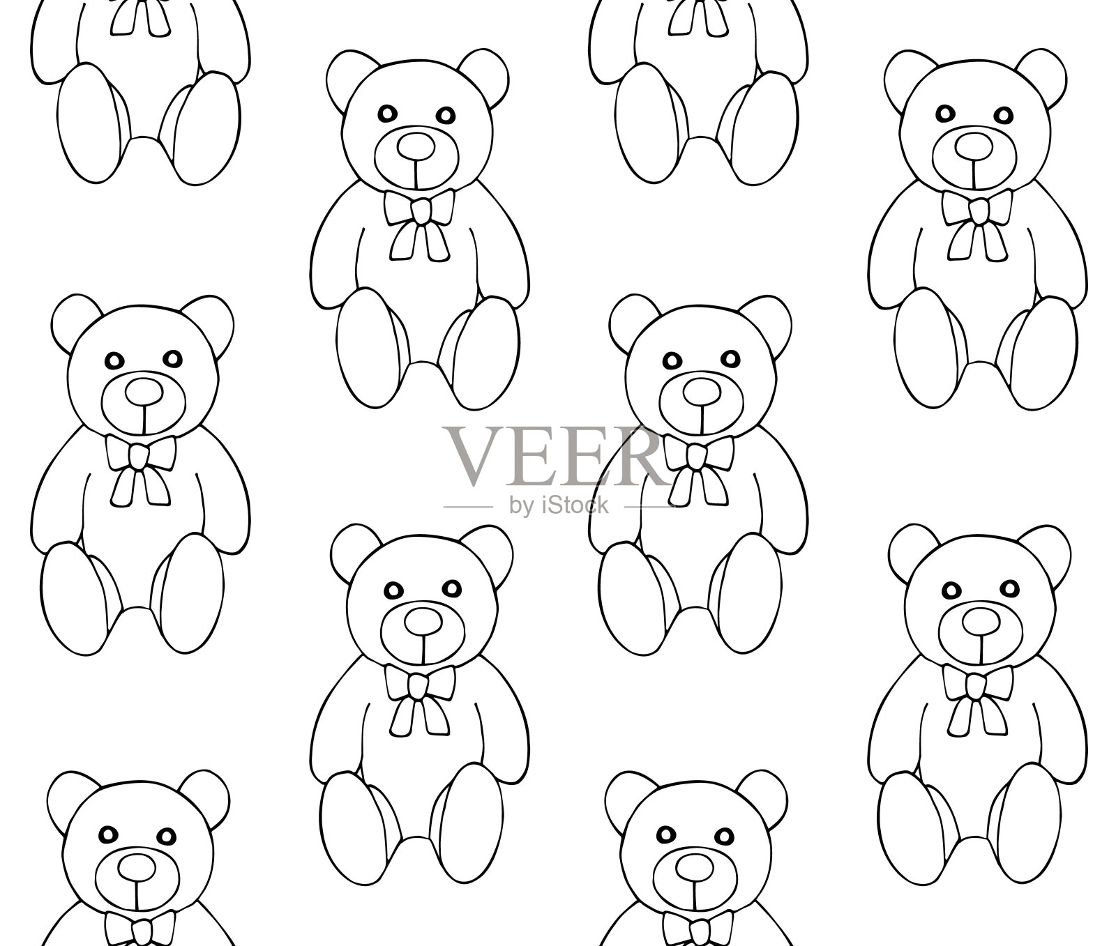 矢量无缝模式的手绘涂鸦素描泰迪熊玩具插画图片素材