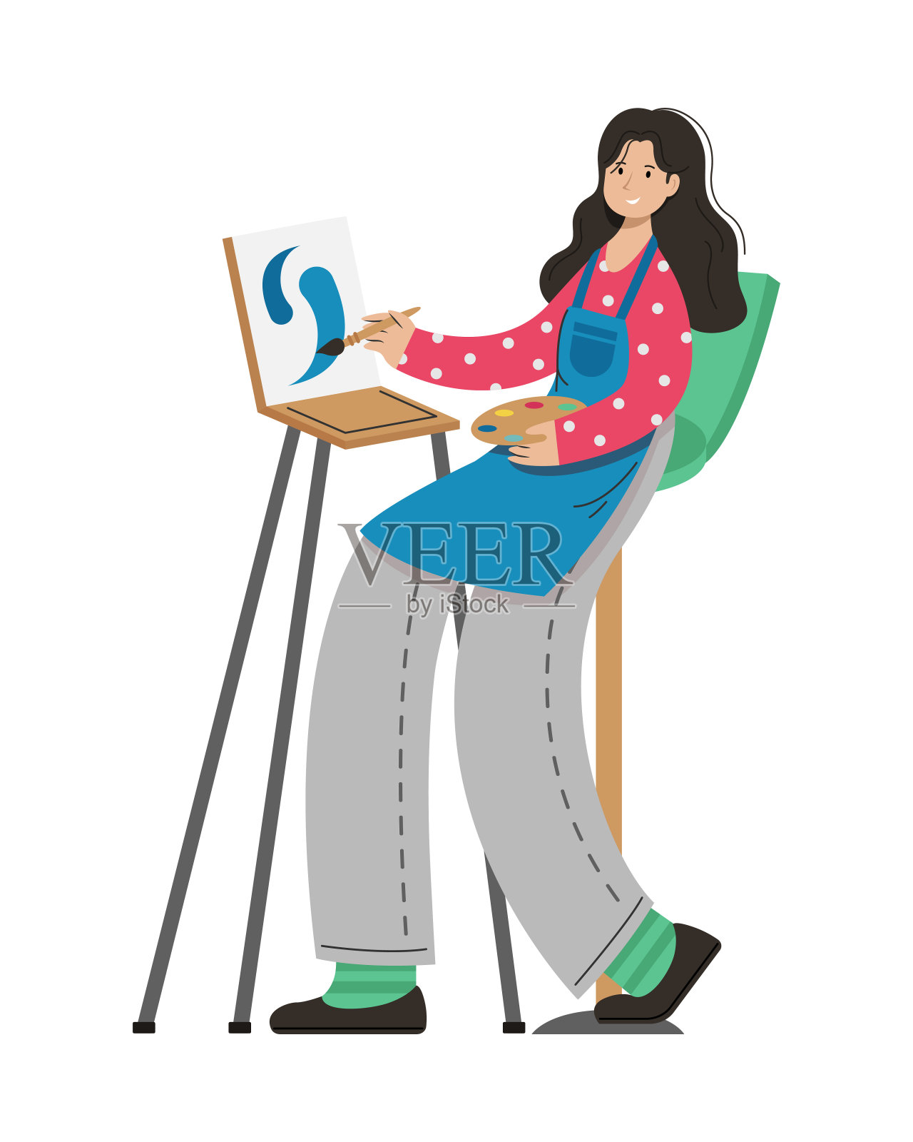 一位女画家画一幅画。创造性的职业。插画图片素材