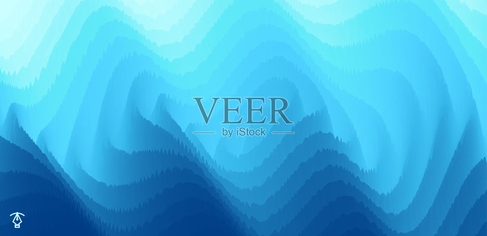 水面呈现出明亮的蓝色。抽象的溅起涟漪。旗帜，海报，传单，卡片，封面或小册子的背景。三维波浪矢量插图。插画图片素材