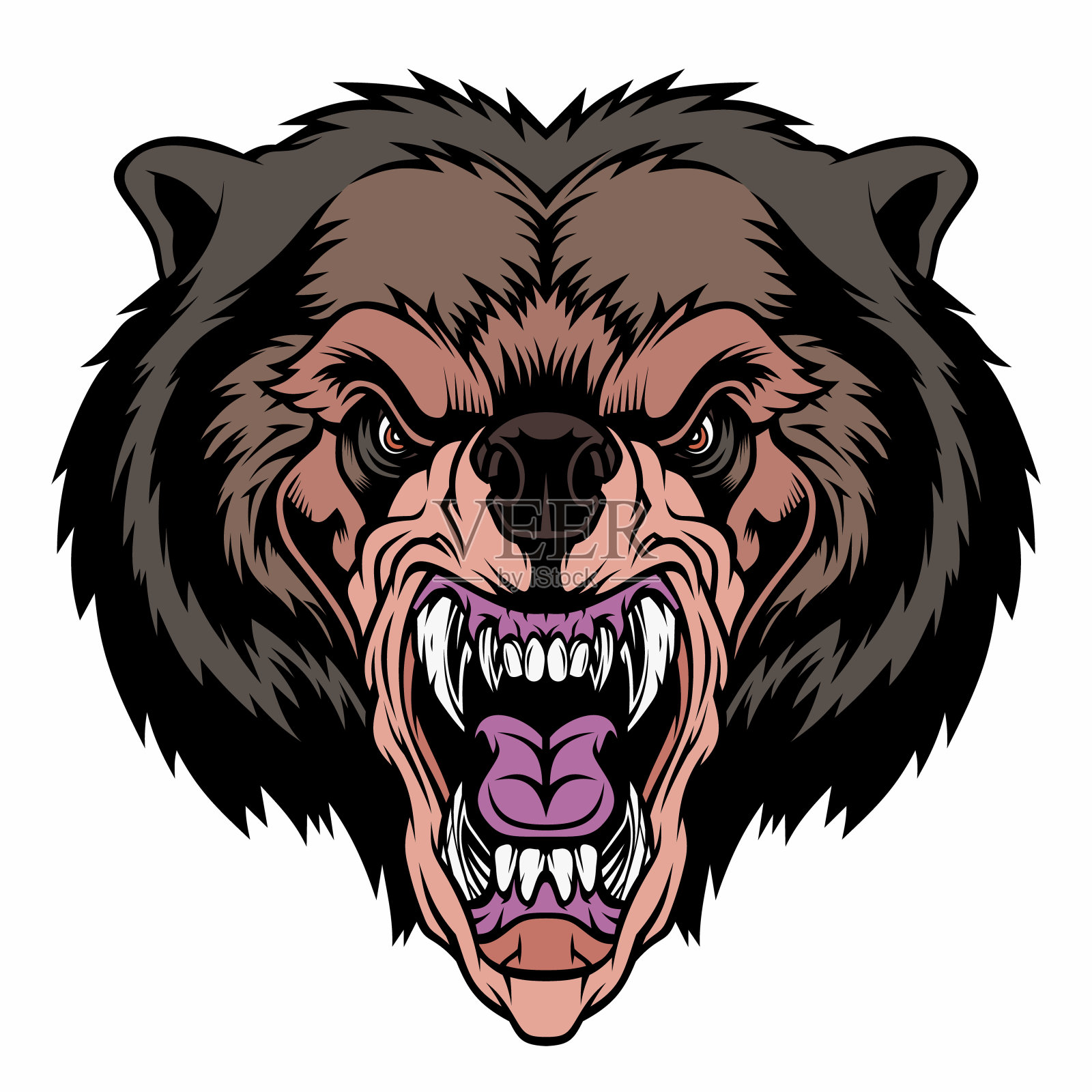 愤怒的熊头吉祥物。插画图片素材